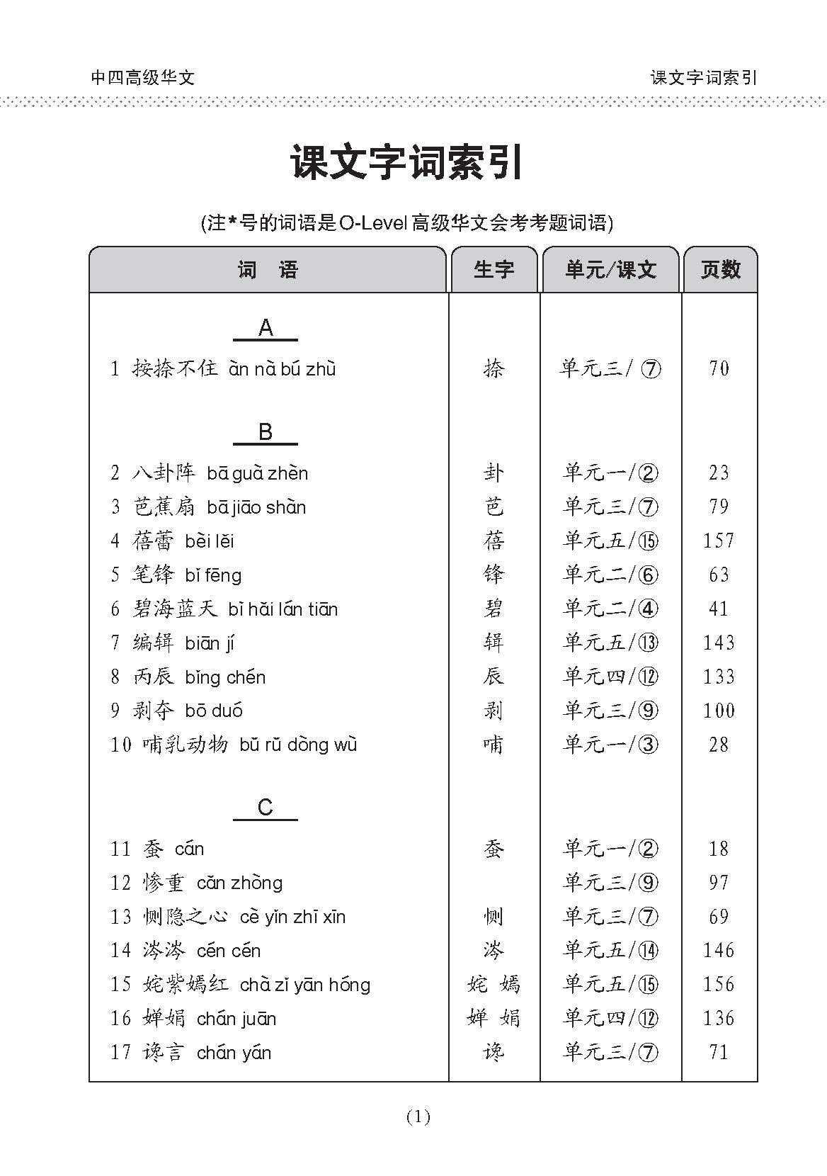 中学四年级高级华文课文字词手册 / A Handbook of Vocabulary For Secondary 4 Higher Chinese