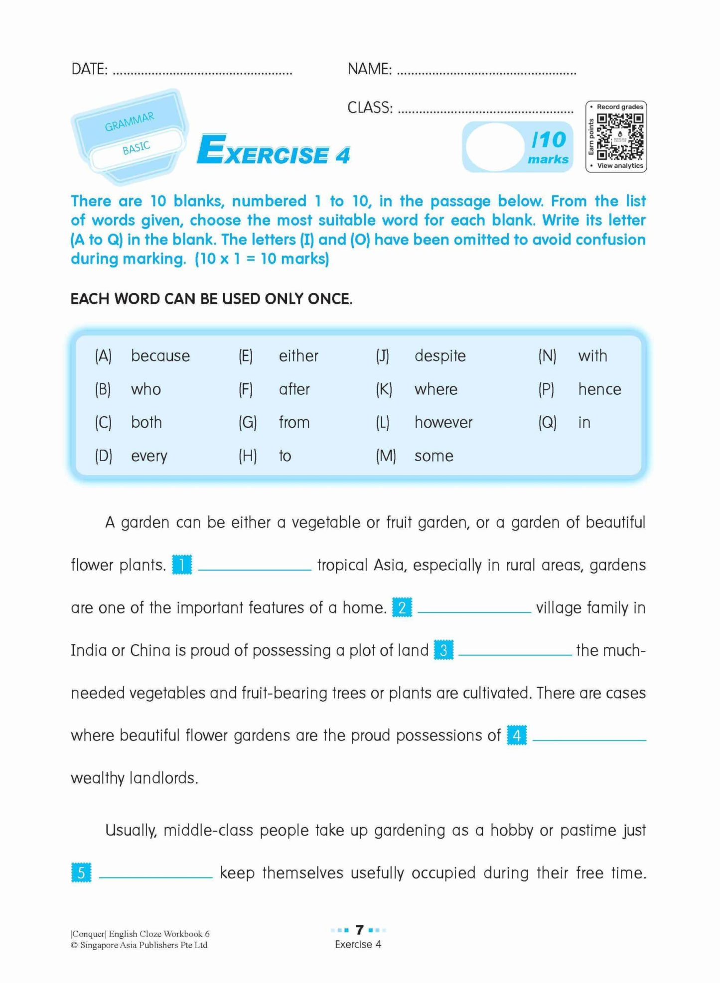 Conquer ENGLISH CLOZE Workbook 6