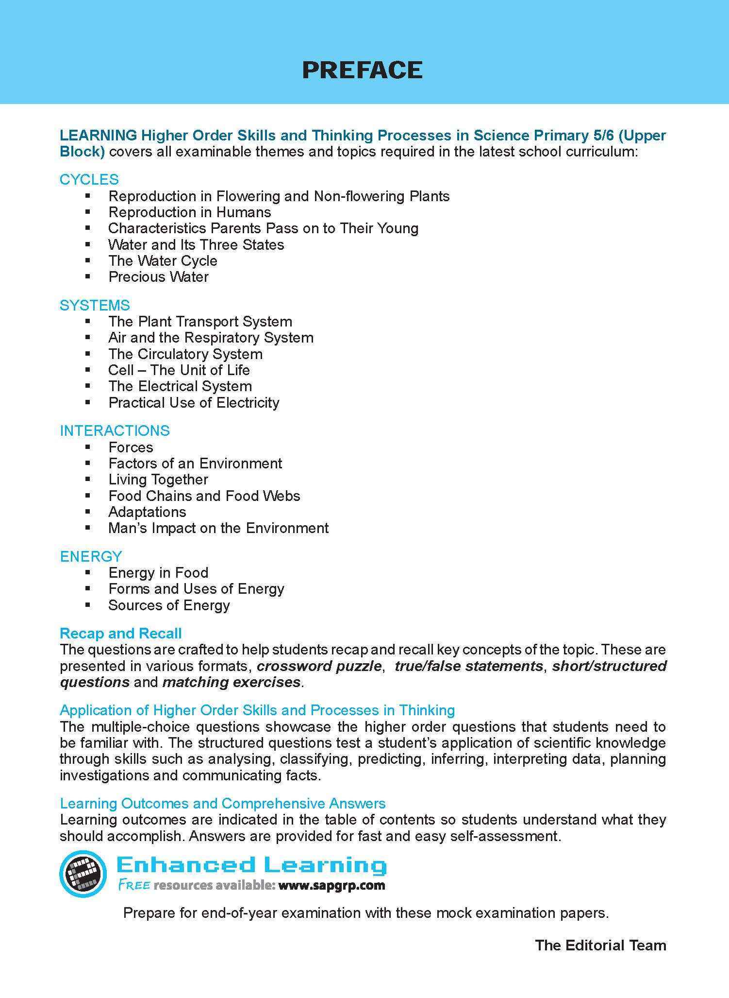 LEARNING HIGHER ORDER SKILLS and THINKING PROCESSES in SCIENCE UPPER BLOCK 5/6