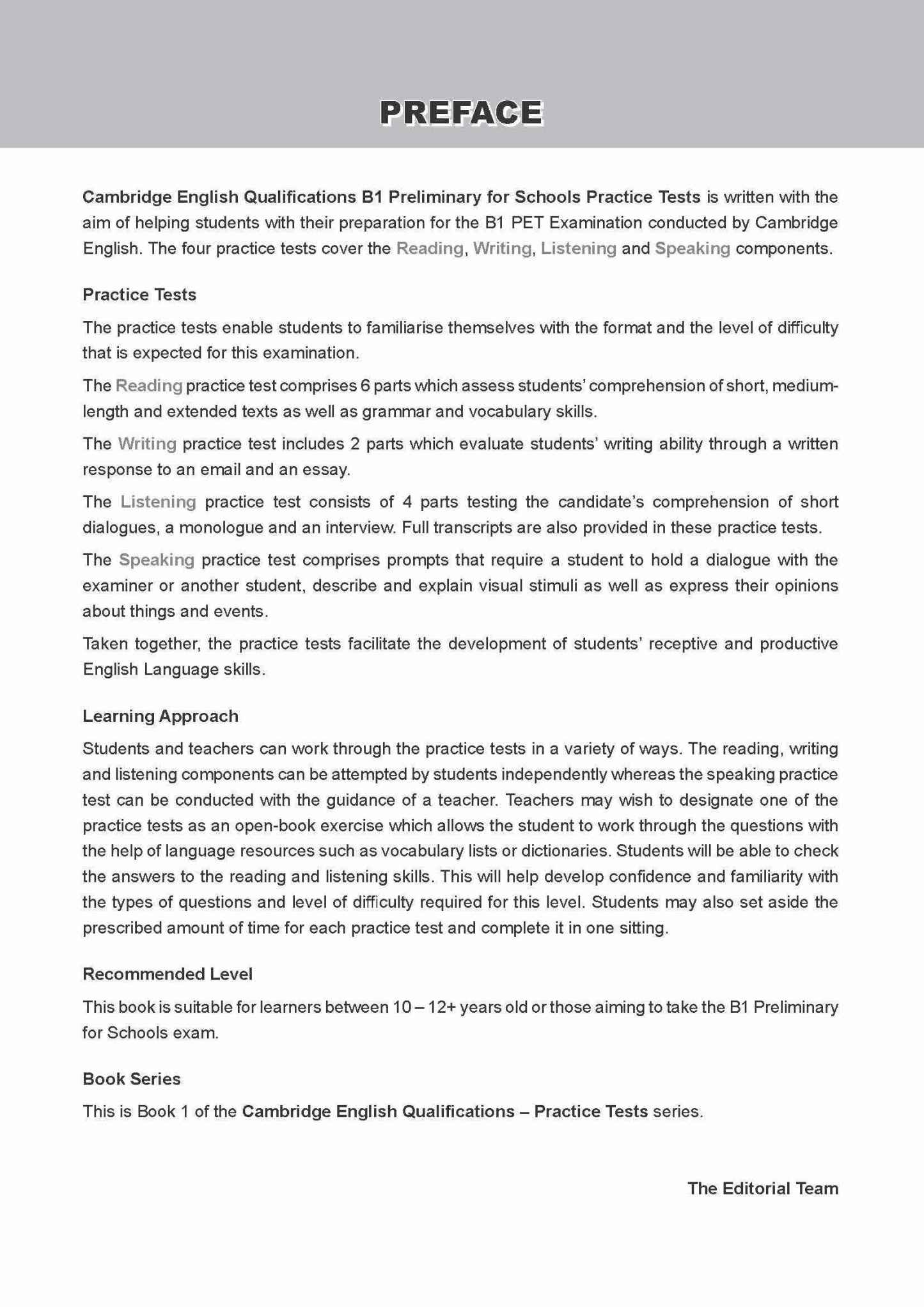 Cambridge English Qualifications – B1 Preliminary for Schools Practice Tests (PET)