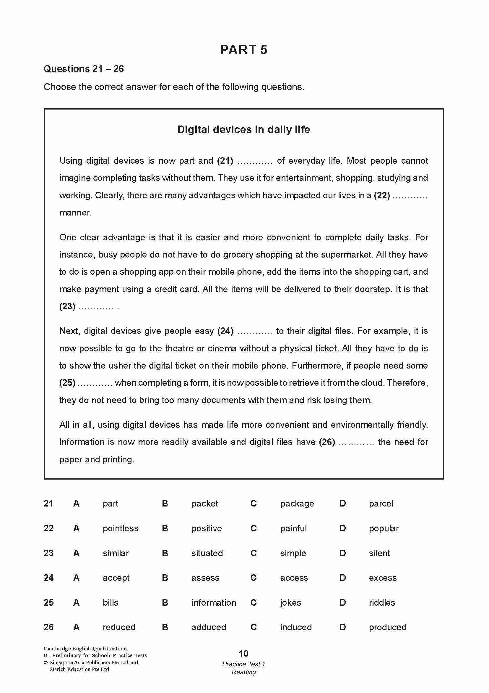 Cambridge English Qualifications – B1 Preliminary for Schools Practice Tests (PET)