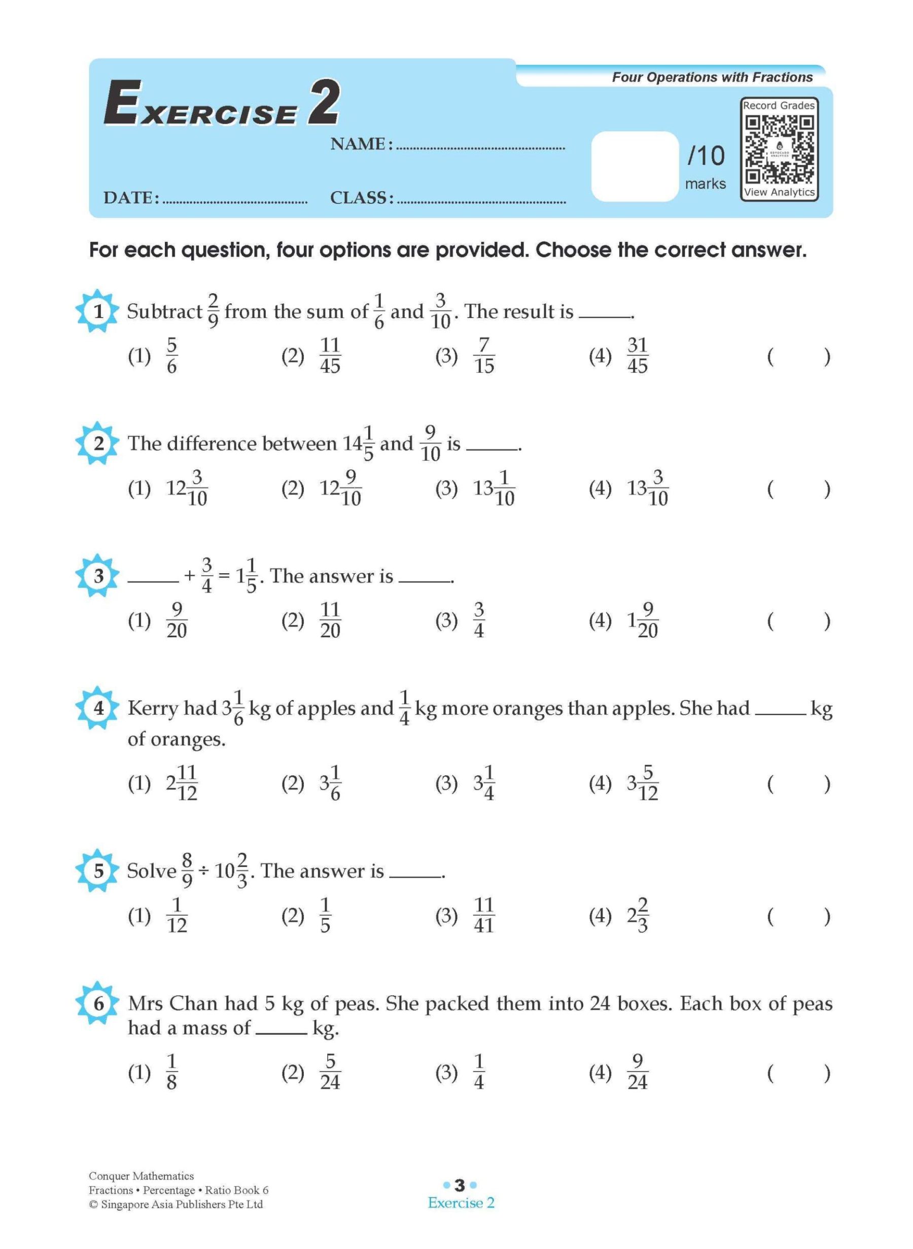 Conquer Mathematics Fractions . Percentage . Ratio Workbook 6