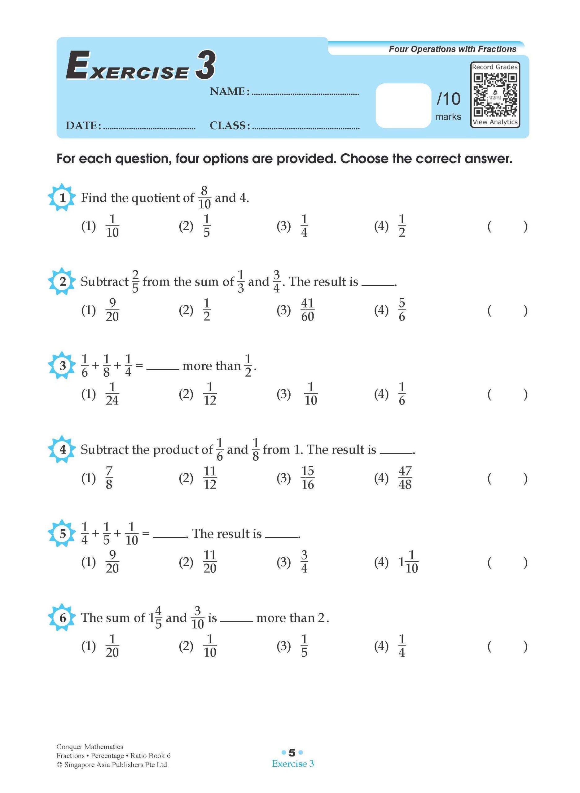 Conquer Mathematics Fractions . Percentage . Ratio Workbook 6