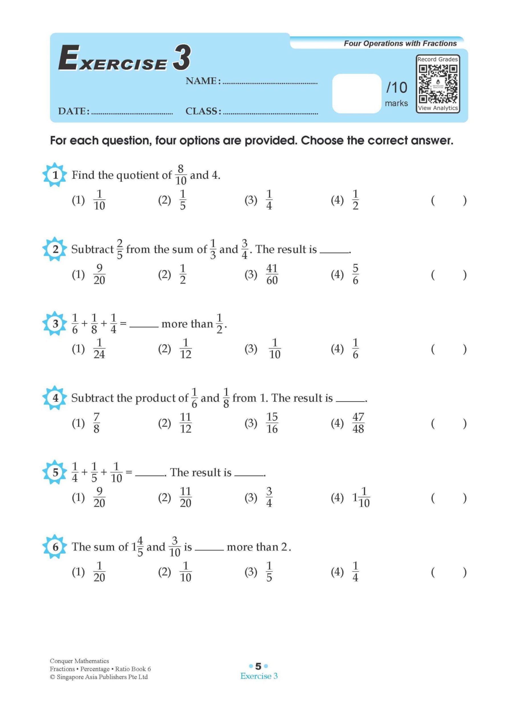 Conquer Mathematics Fractions . Percentage . Ratio Workbook 6