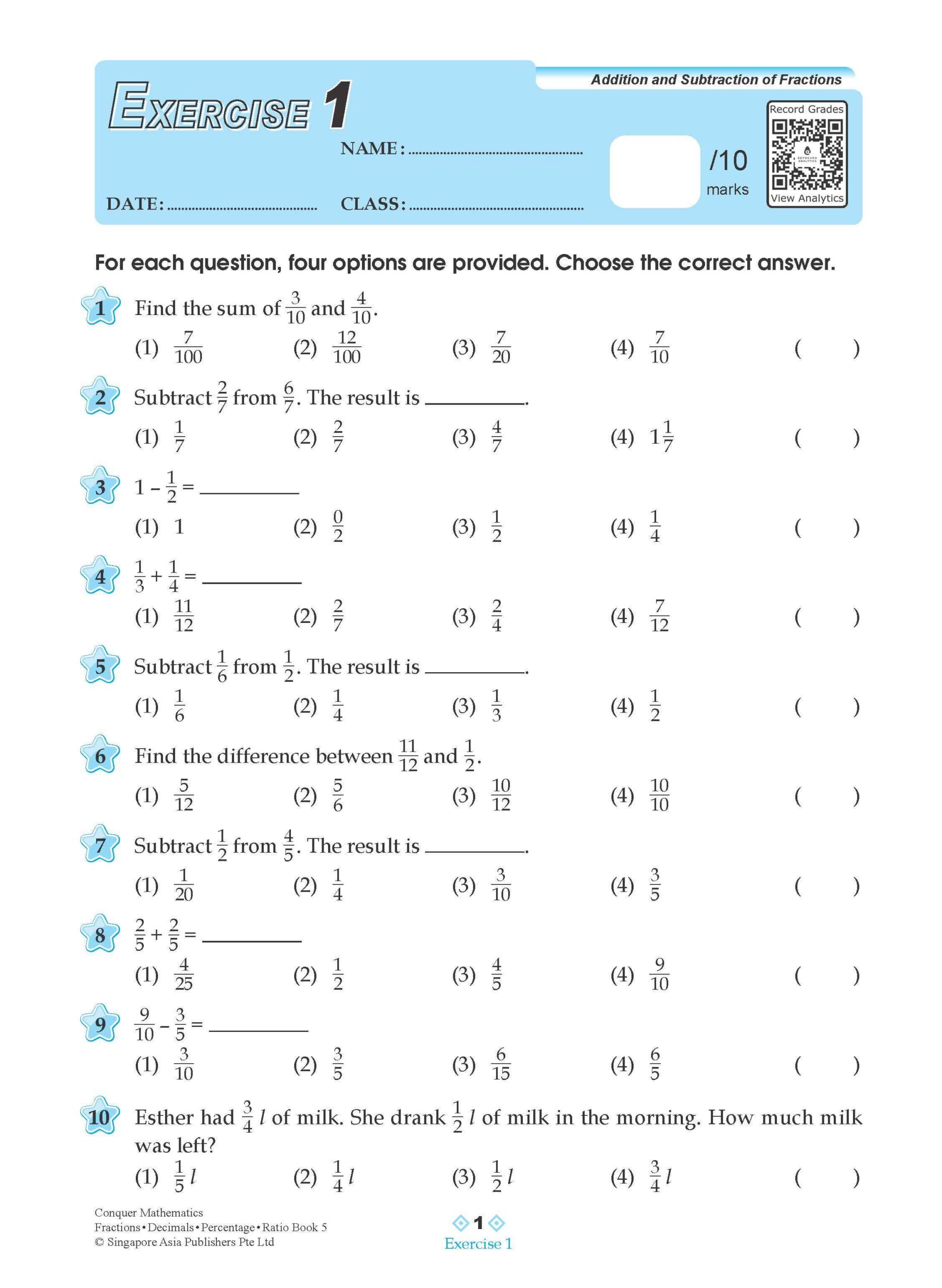 Conquer Mathematics Fractions . Decimals . Percentage . Ratio Workbook 5