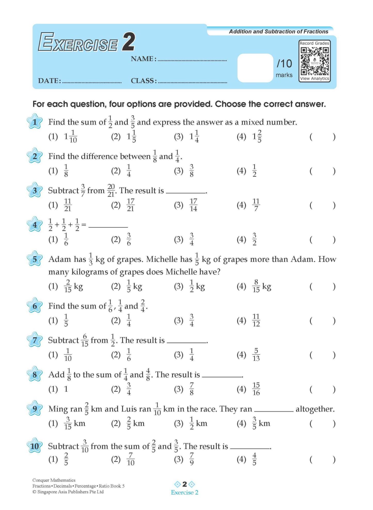 Conquer Mathematics Fractions . Decimals . Percentage . Ratio Workbook 5
