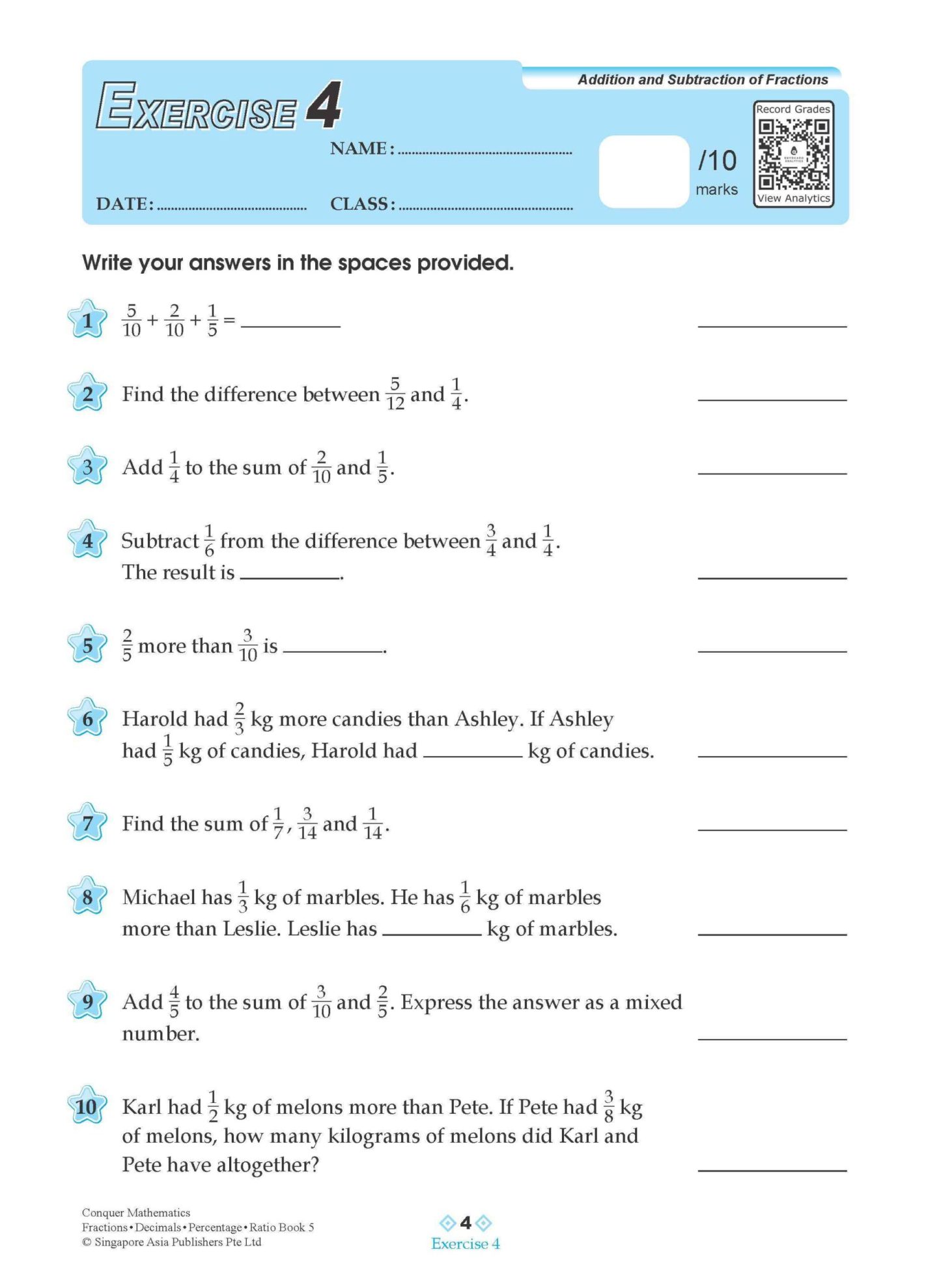 Conquer Mathematics Fractions . Decimals . Percentage . Ratio Workbook 5