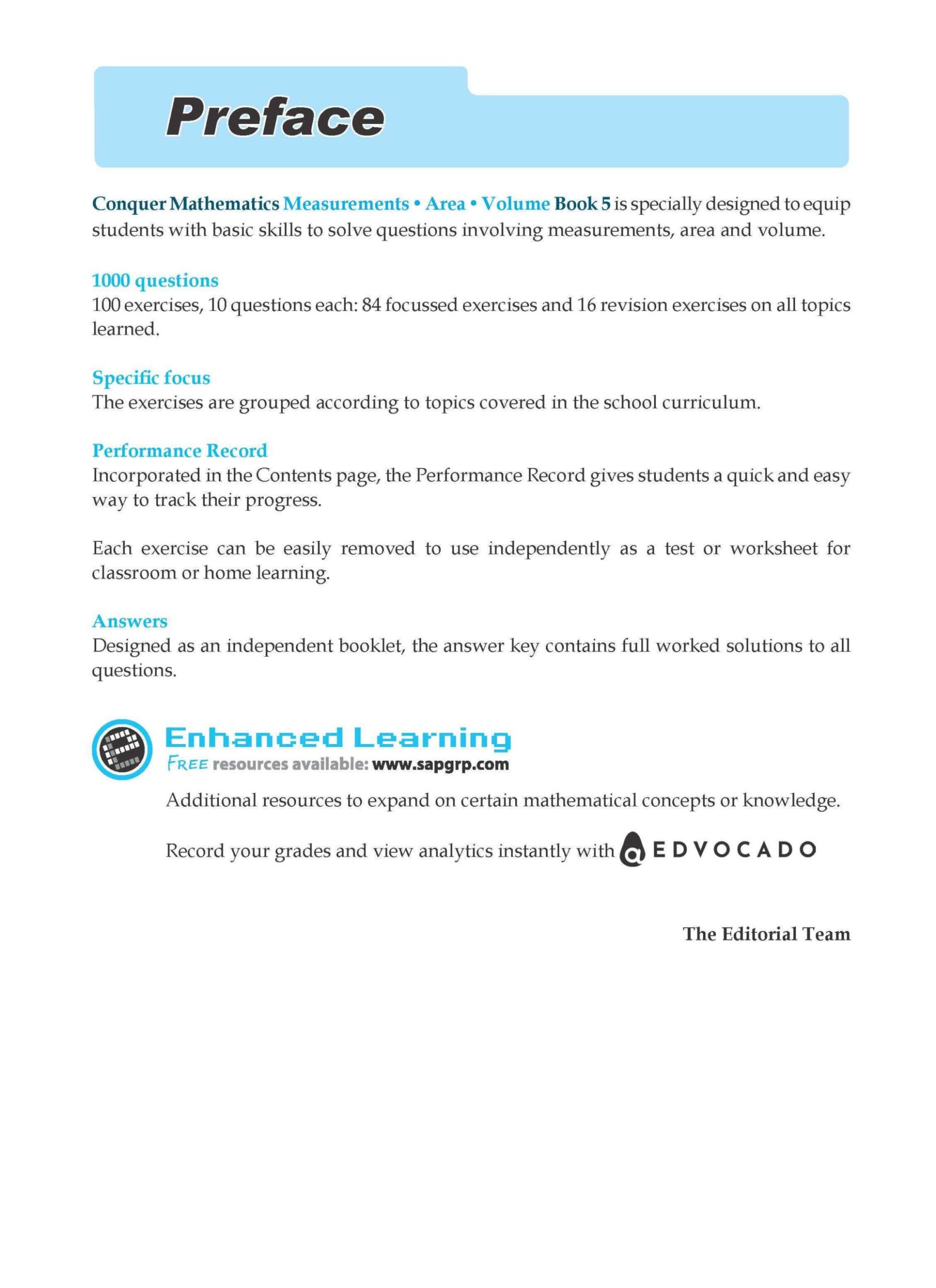 Conquer Mathematics Measurements . Area . Volume Workbook 5