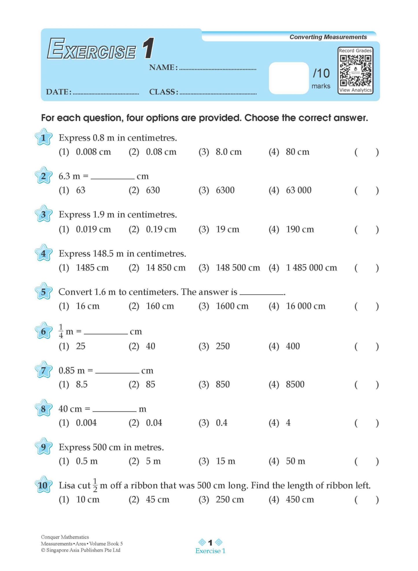 Conquer Mathematics Measurements . Area . Volume Workbook 5