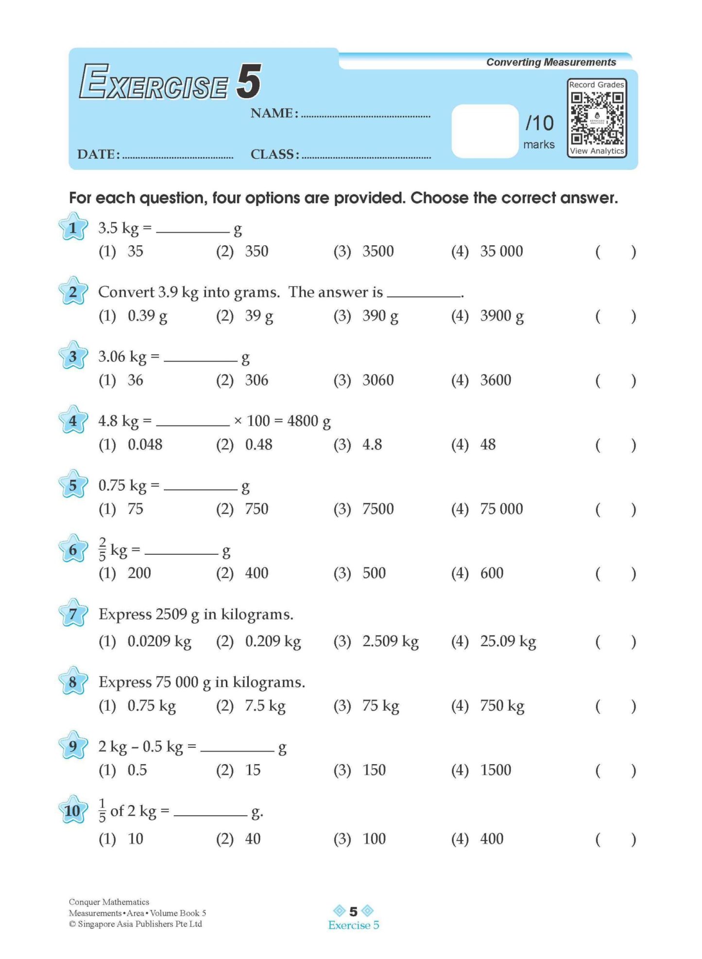 Conquer Mathematics Measurements . Area . Volume Workbook 5