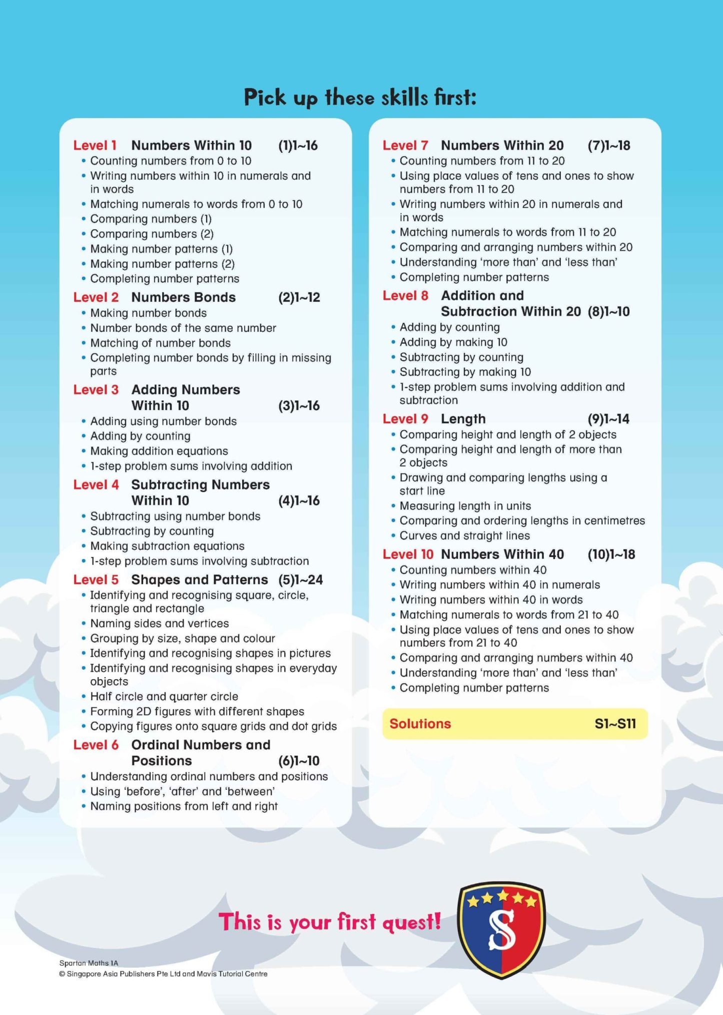 Spartan Maths Primary 1A (Levels 1 to 10)