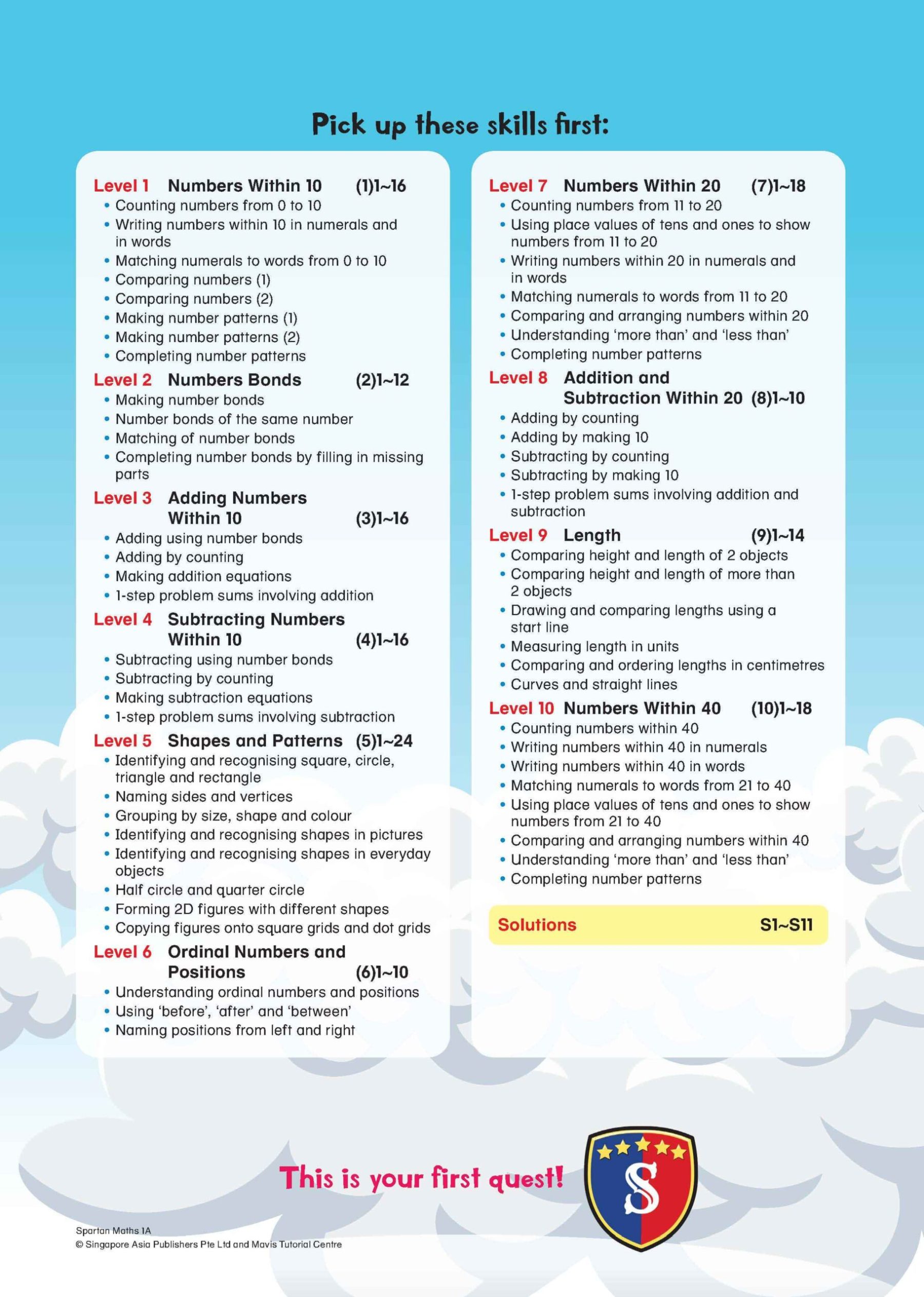 Spartan Maths Primary 1A (Levels 1 to 10)