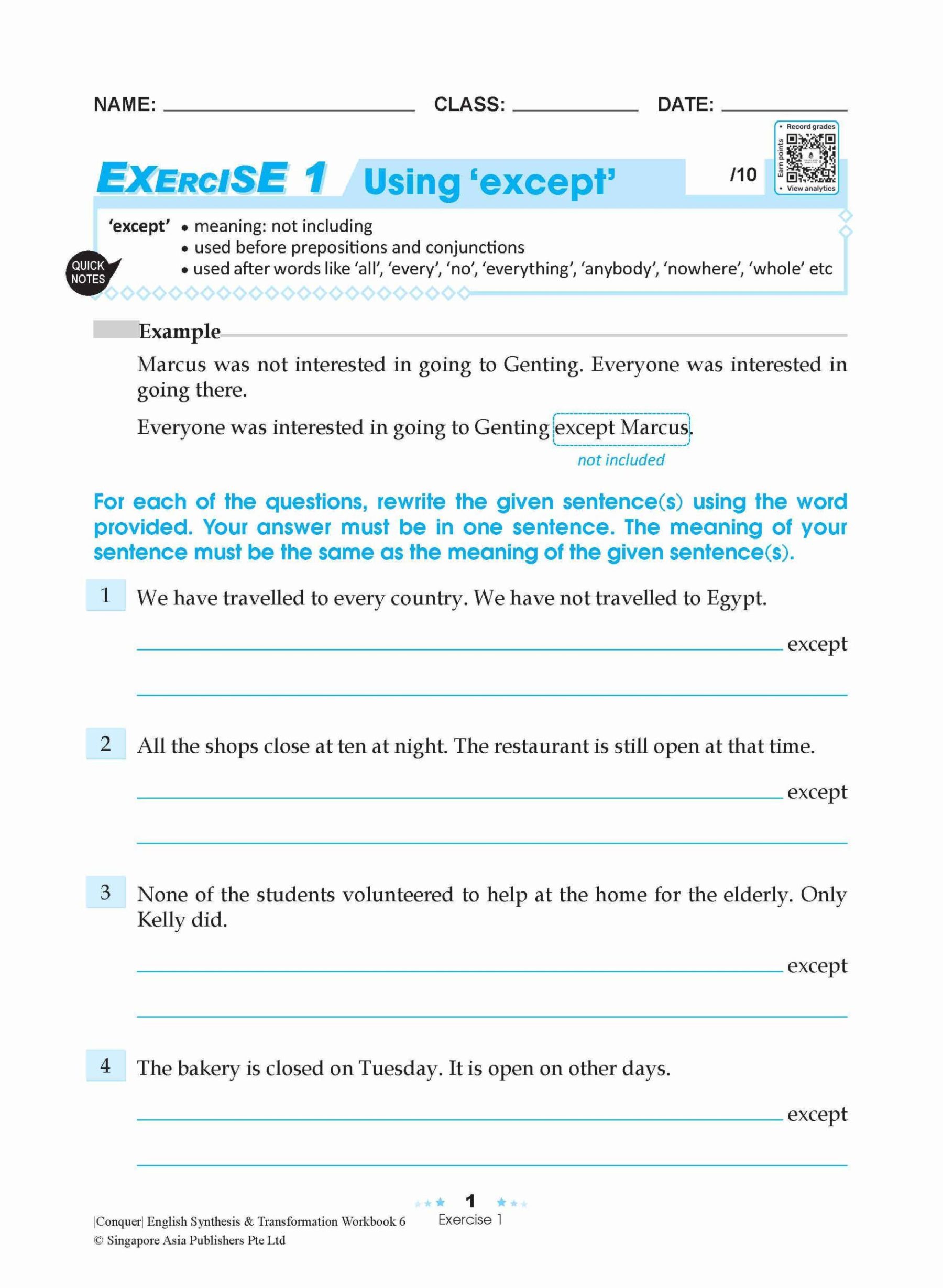 Conquer English Synthesis & Transformation Workbook 6