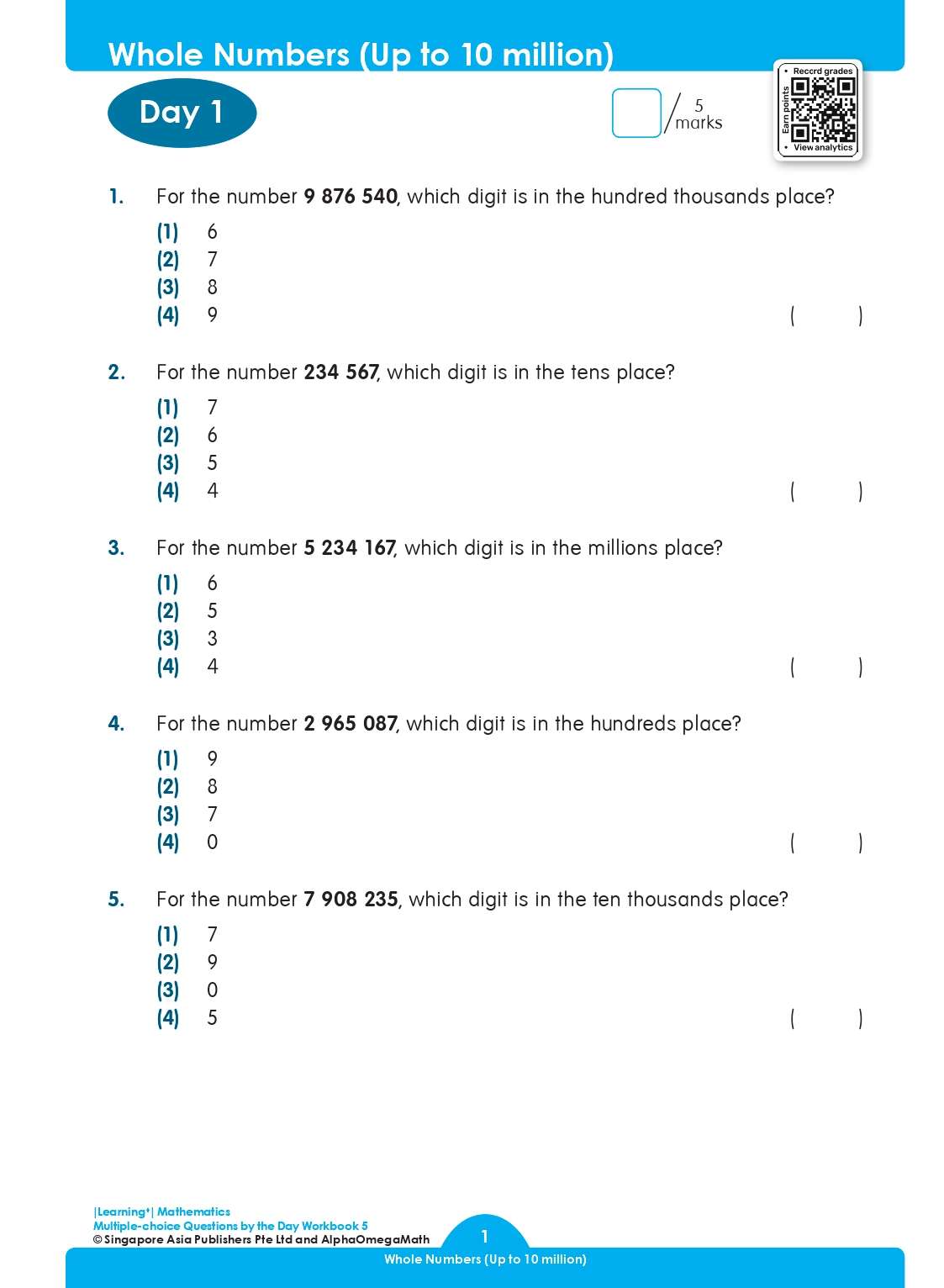 LEARNING+ MATHEMATICS Multiple-choice Questions by the DAY Workbook 5