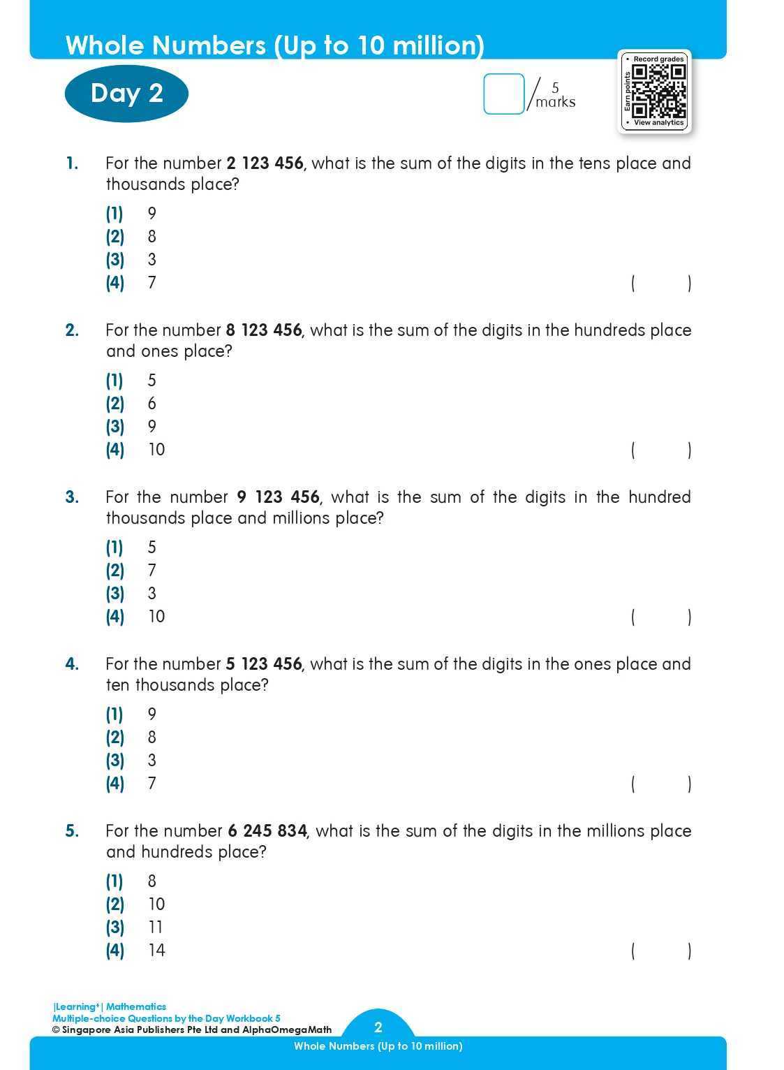 LEARNING+ MATHEMATICS Multiple-choice Questions by the DAY Workbook 5