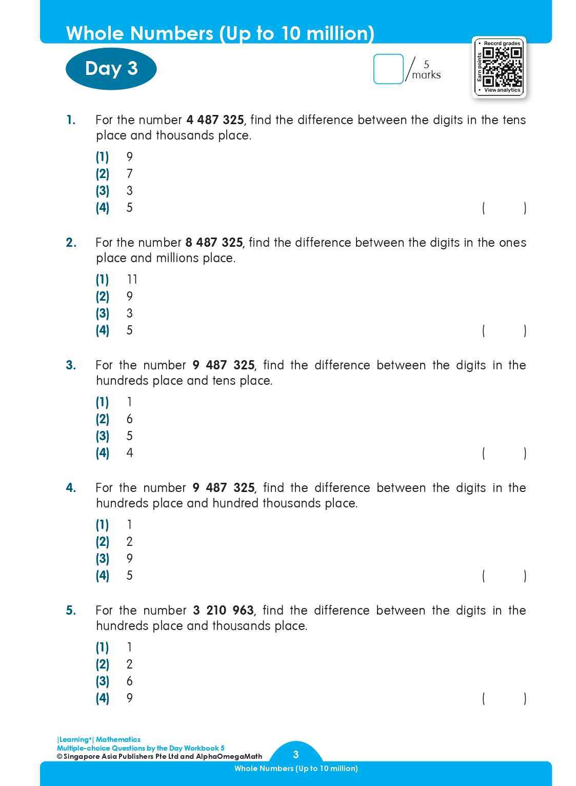 LEARNING+ MATHEMATICS Multiple-choice Questions by the DAY Workbook 5