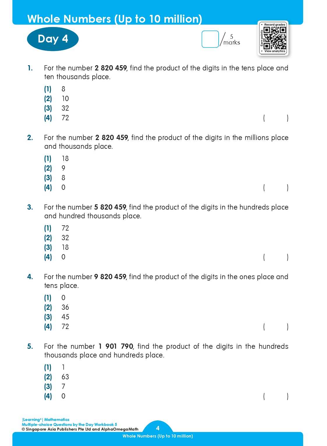 LEARNING+ MATHEMATICS Multiple-choice Questions by the DAY Workbook 5