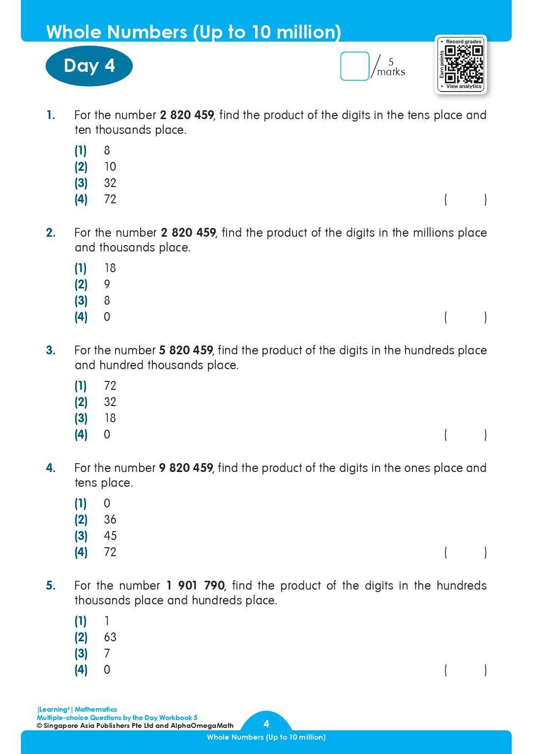 LEARNING+ MATHEMATICS Multiple-choice Questions by the DAY Workbook 5