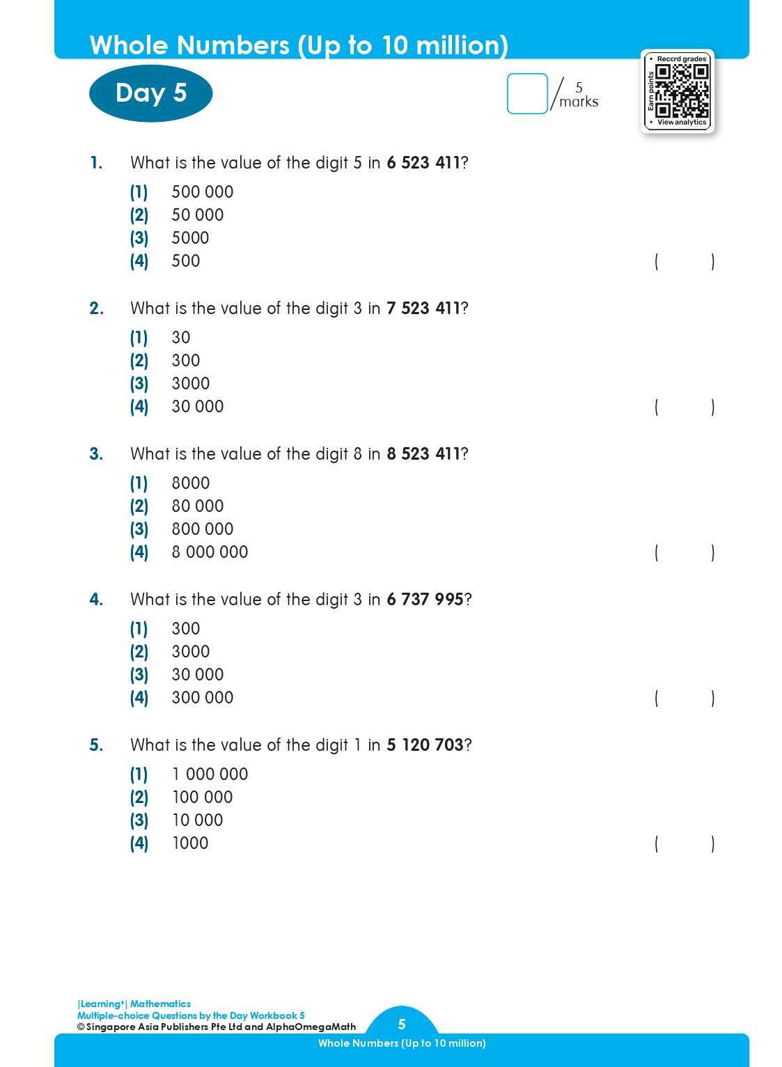 LEARNING+ MATHEMATICS Multiple-choice Questions by the DAY Workbook 5