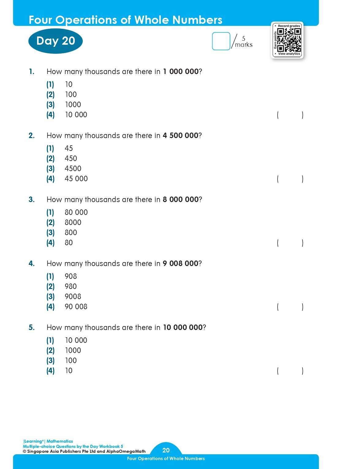 LEARNING+ MATHEMATICS Multiple-choice Questions by the DAY Workbook 5