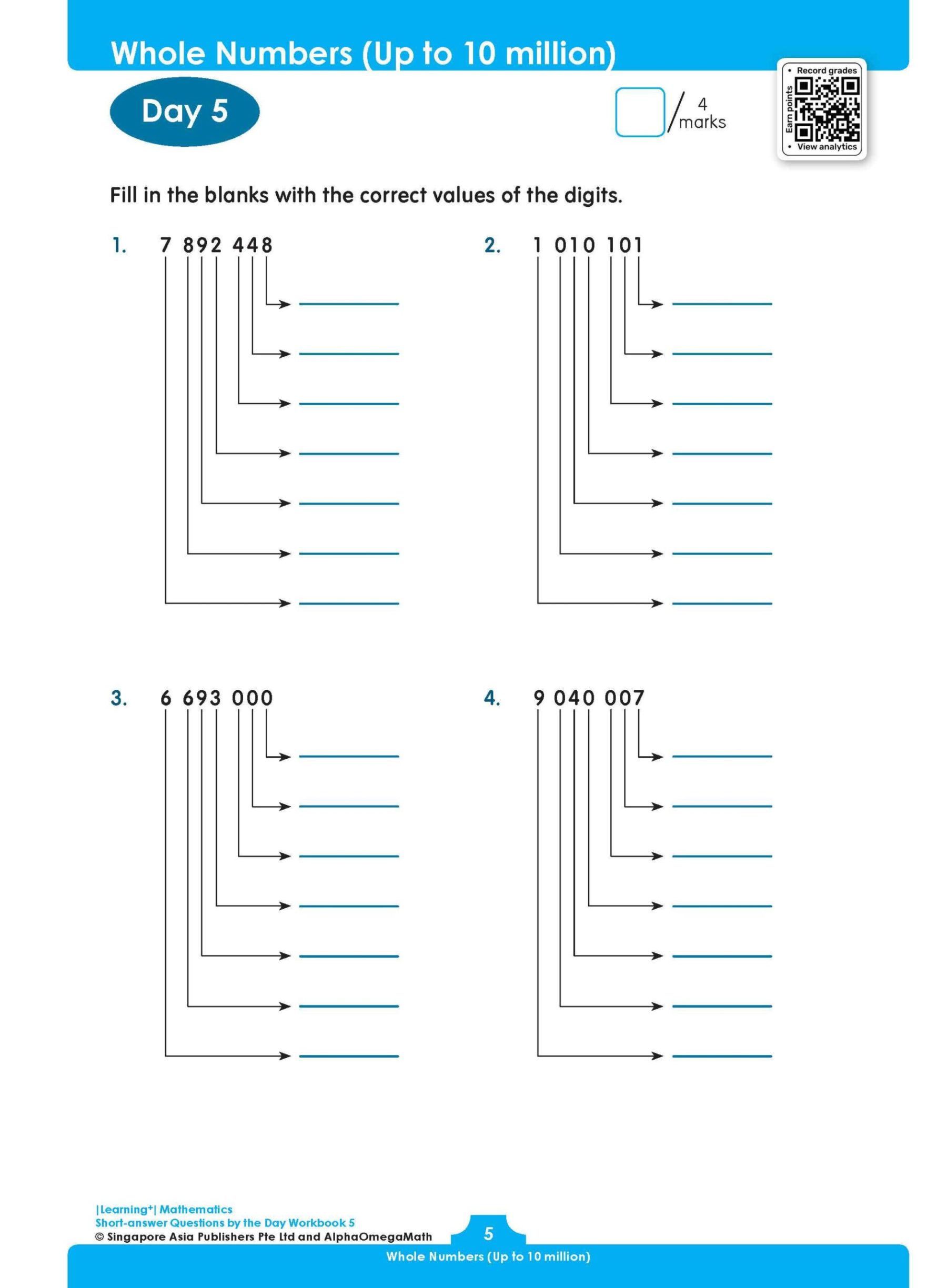 LEARNING+ MATHEMATICS Short-answer Questions by the DAY Workbook 5