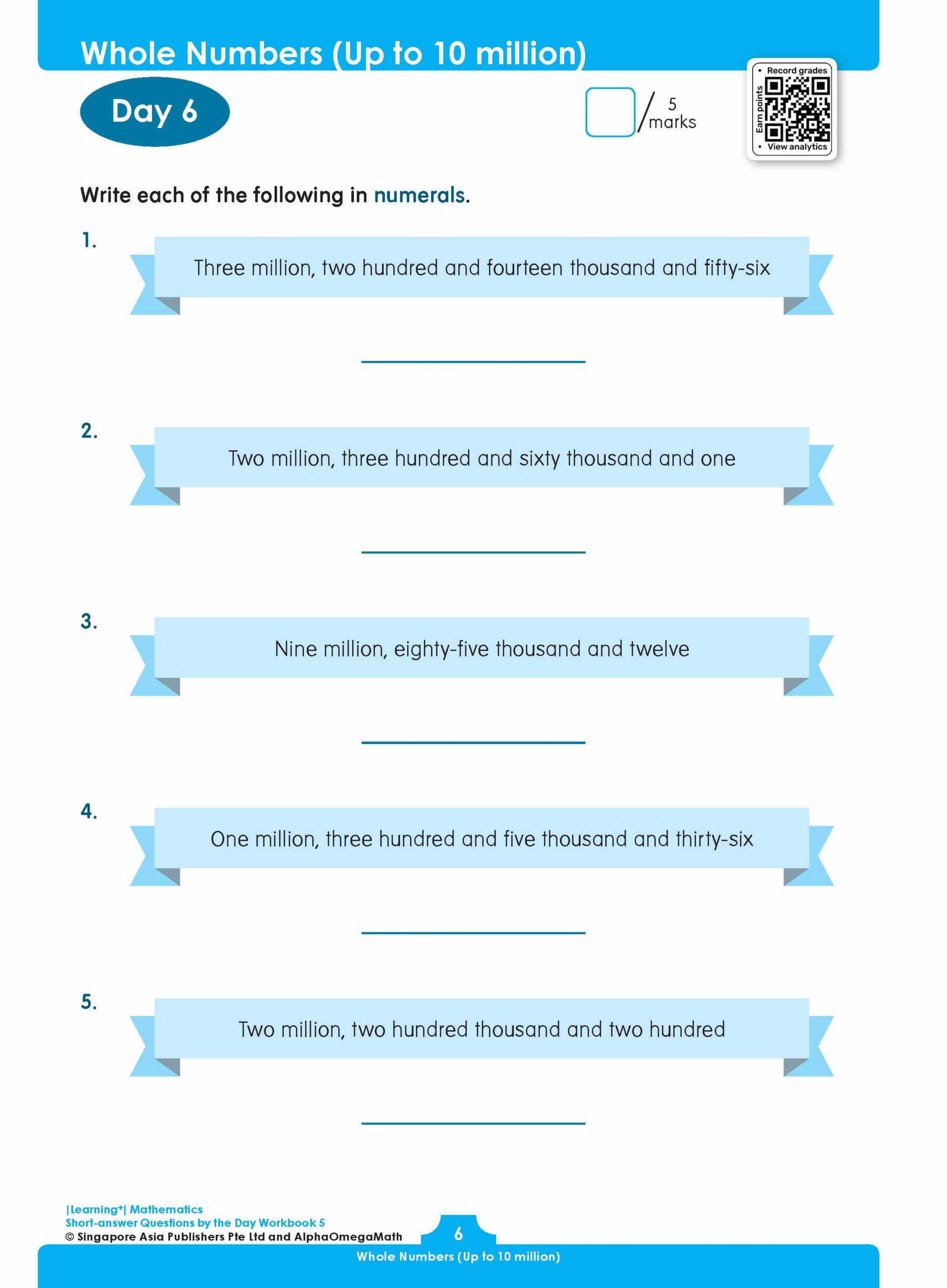 LEARNING+ MATHEMATICS Short-answer Questions by the DAY Workbook 5