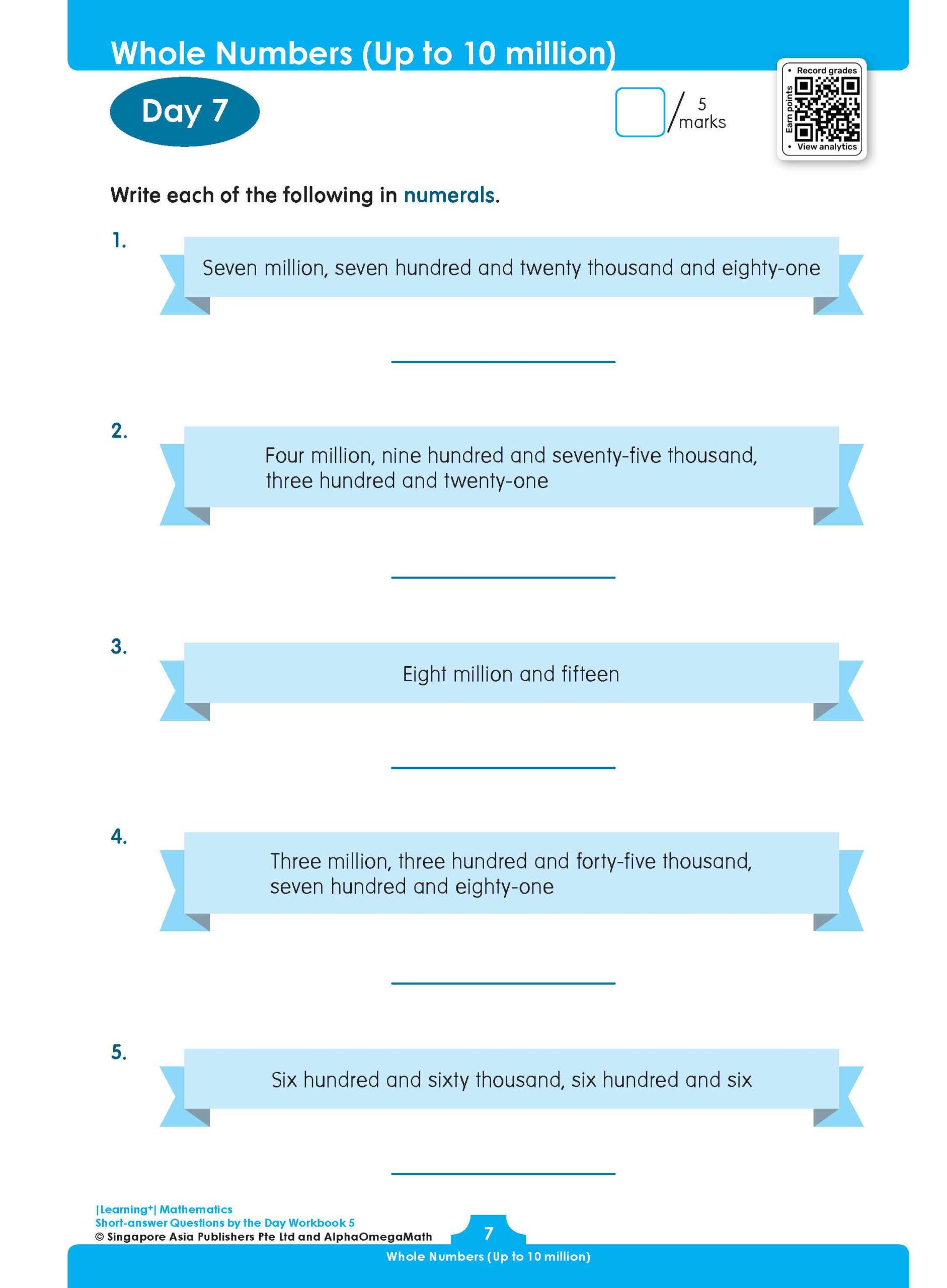 LEARNING+ MATHEMATICS Short-answer Questions by the DAY Workbook 5
