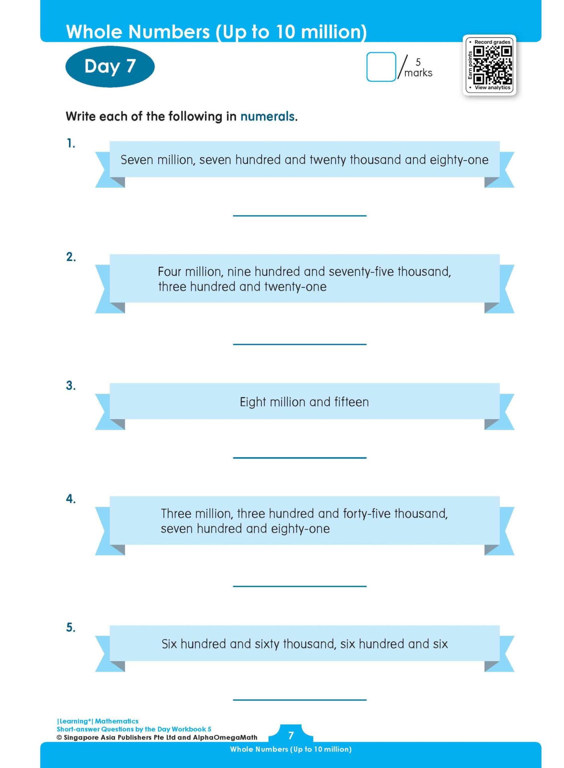 LEARNING+ MATHEMATICS Short-answer Questions by the DAY Workbook 5