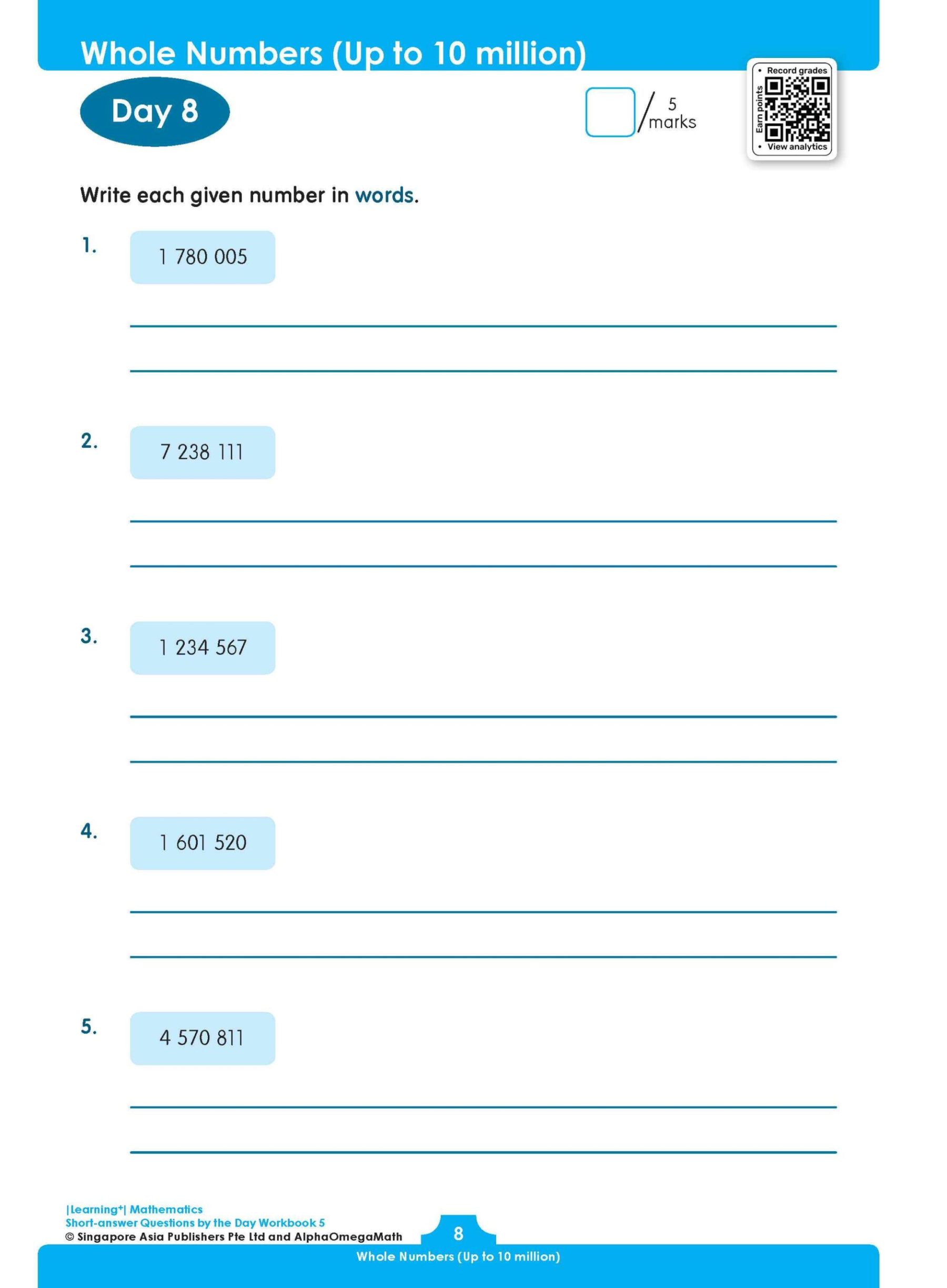 LEARNING+ MATHEMATICS Short-answer Questions by the DAY Workbook 5