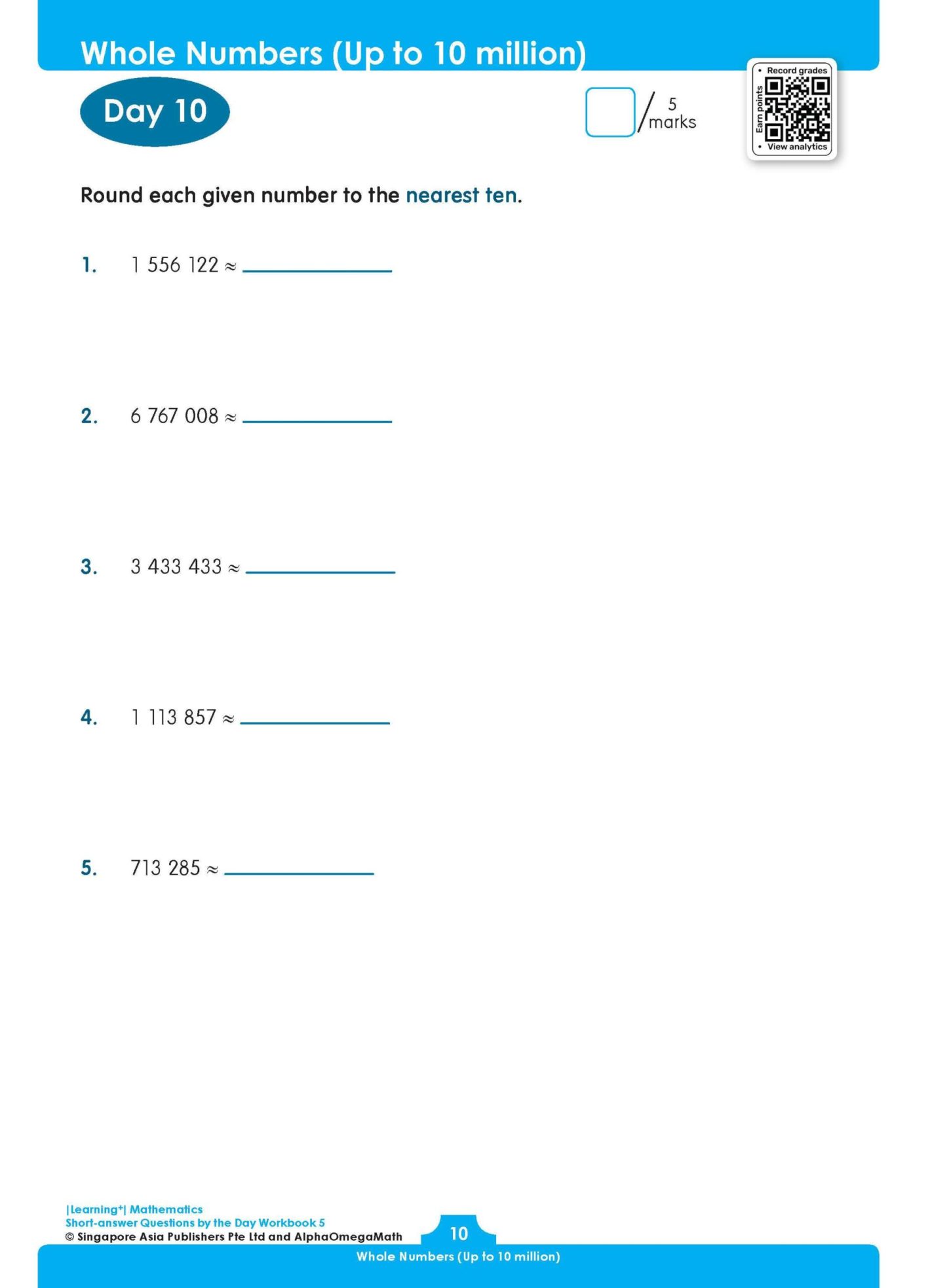 LEARNING+ MATHEMATICS Short-answer Questions by the DAY Workbook 5