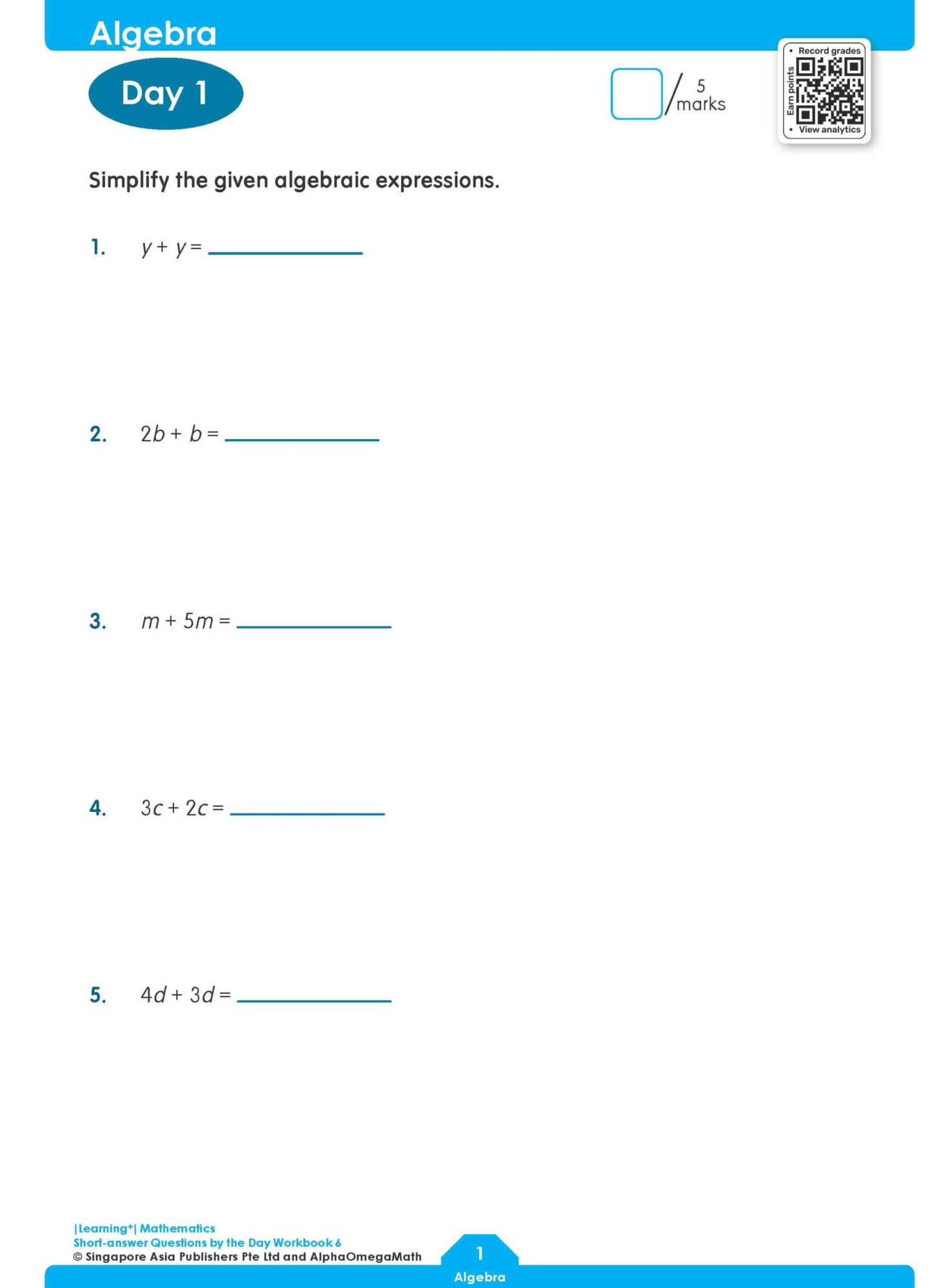 LEARNING+ MATHEMATICS Short-answer Questions by the DAY Workbook 6