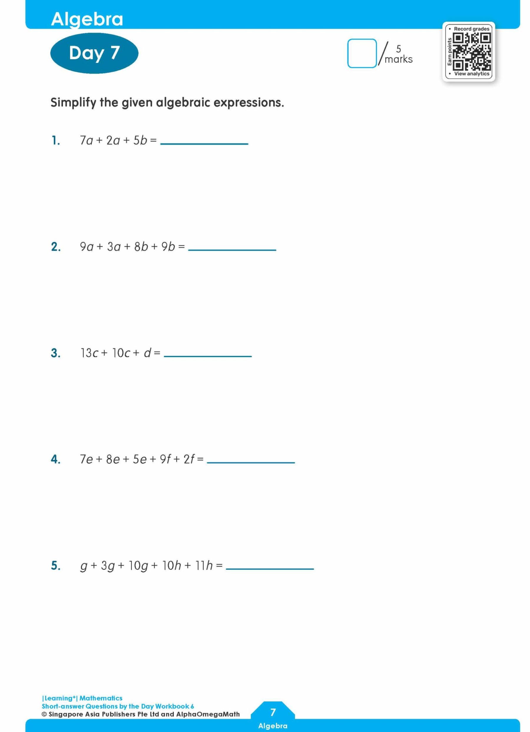 LEARNING+ MATHEMATICS Short-answer Questions by the DAY Workbook 6