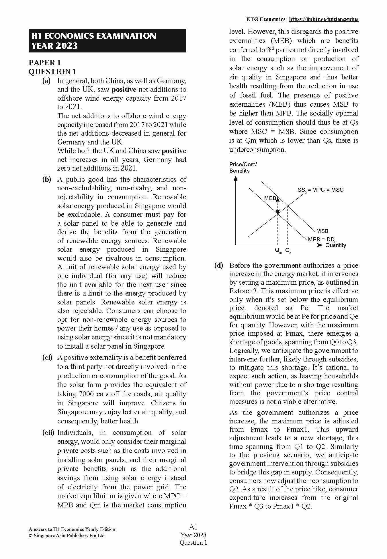 COMPREHENSIVE ANSWERS TO A LEVEL H1 ECONOMICS YEARLY EDITION 2015-2024