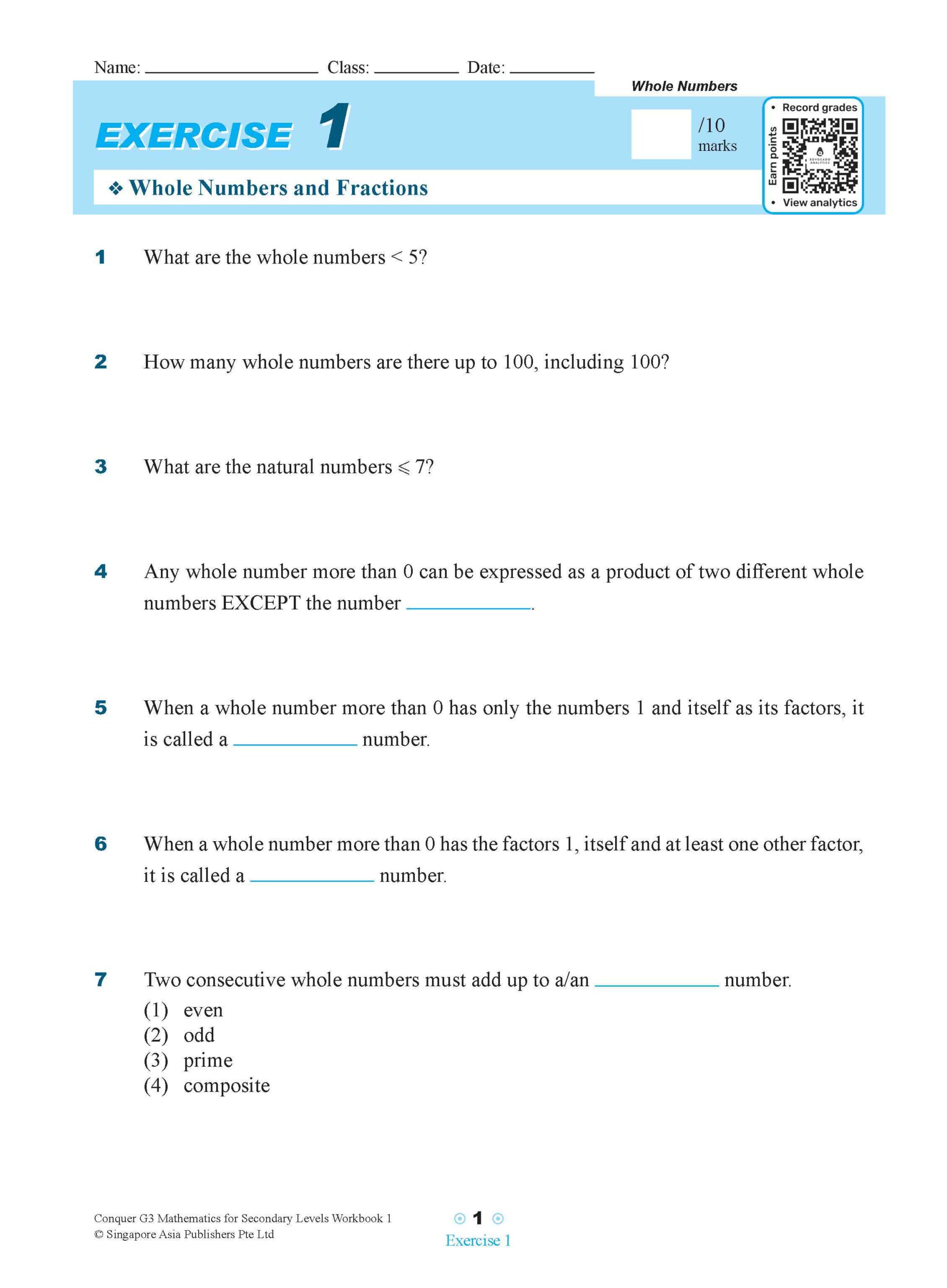 Conquer G3 Mathematics For Secondary Levels Workbook 1