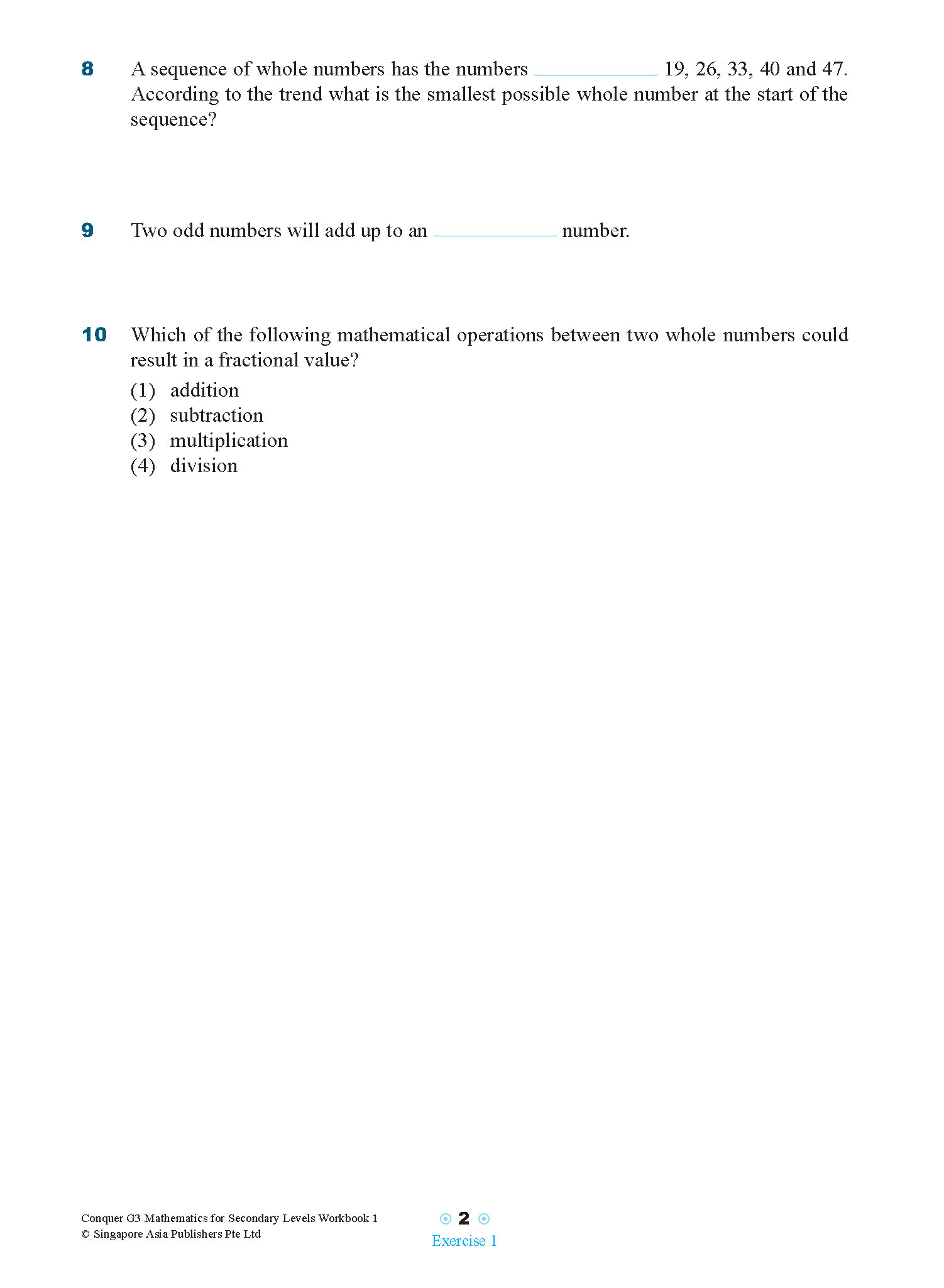 Conquer G3 Mathematics For Secondary Levels Workbook 1