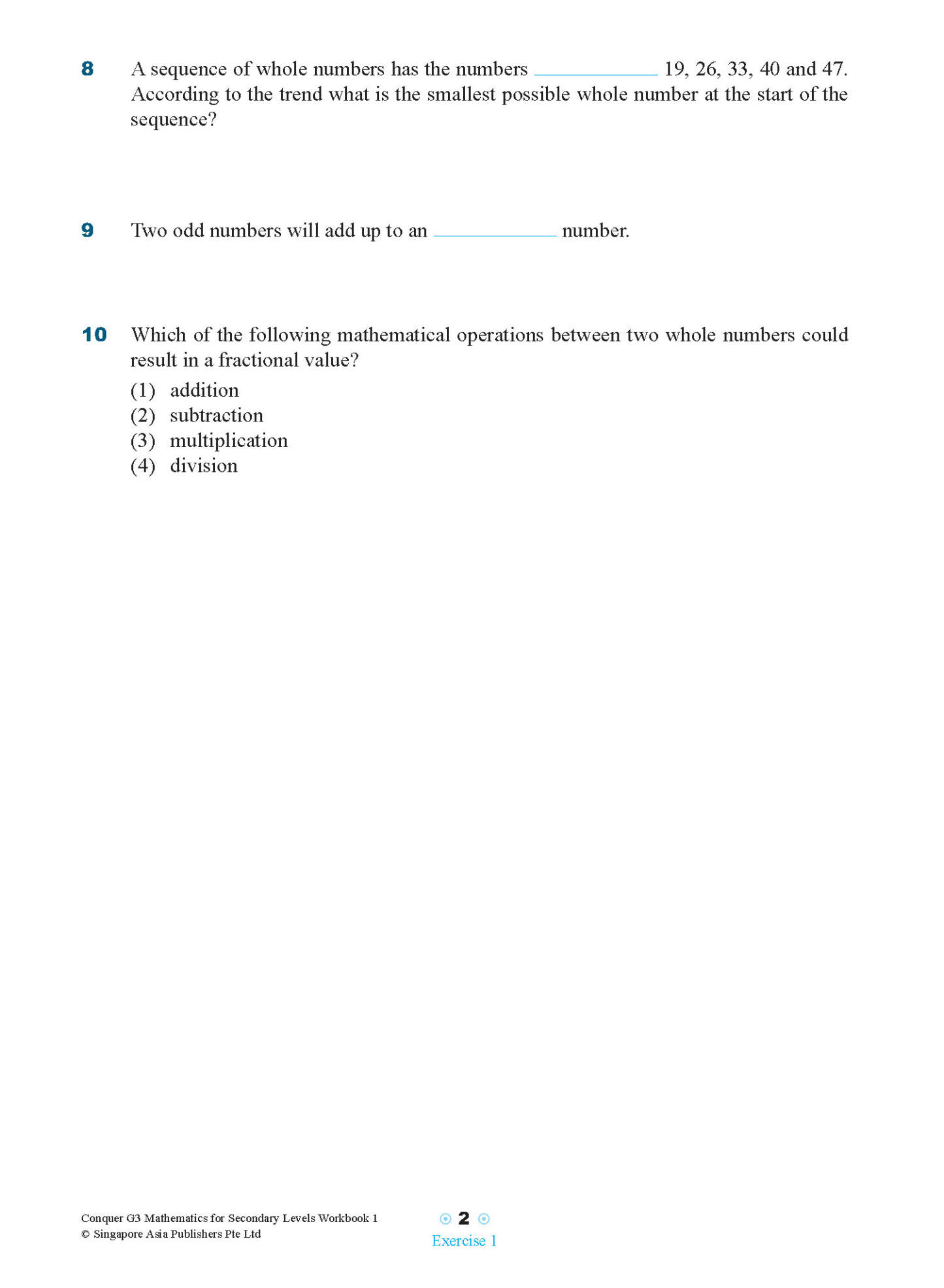 Conquer G3 Mathematics For Secondary Levels Workbook 1