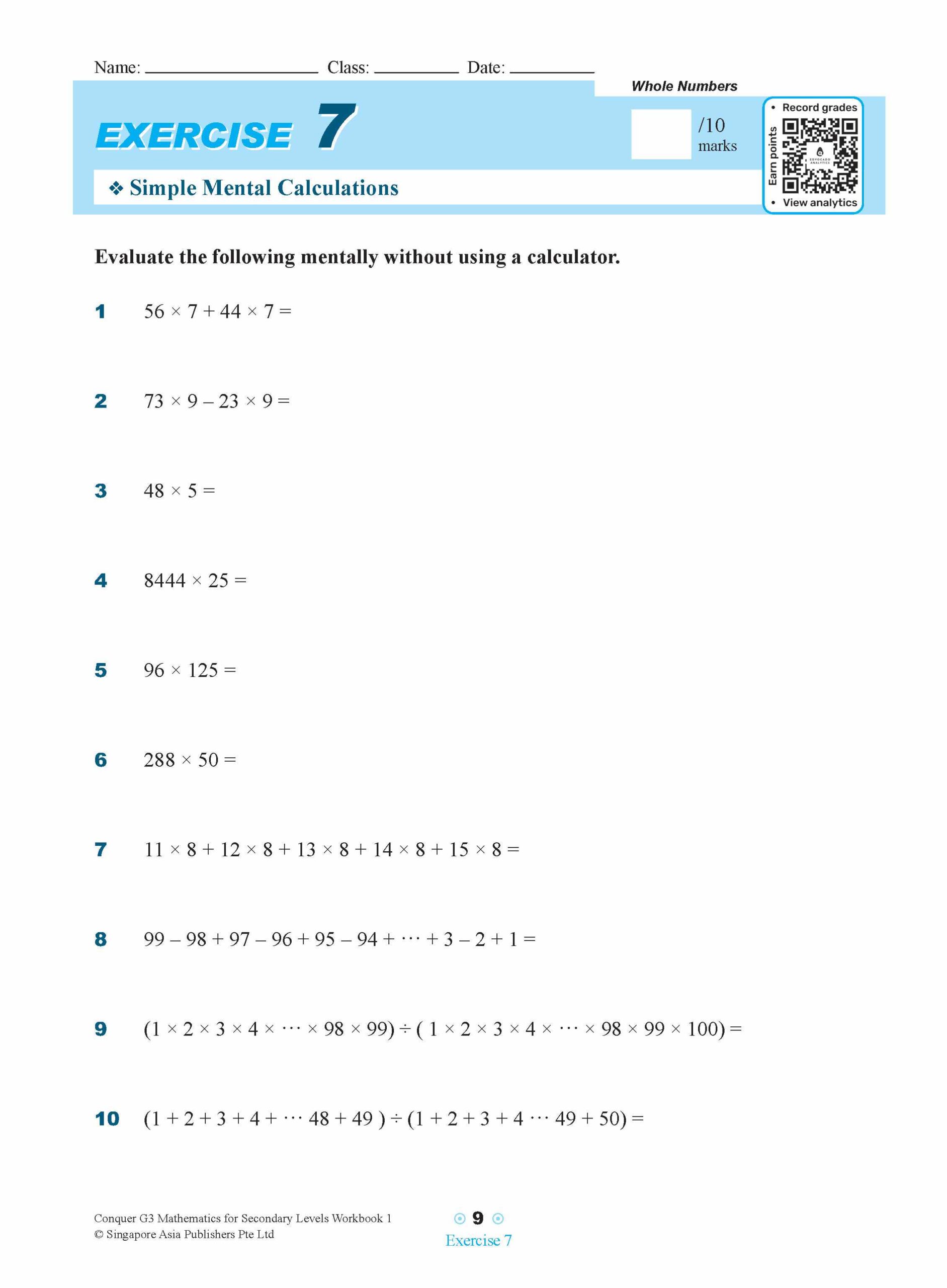 Conquer G3 Mathematics For Secondary Levels Workbook 1