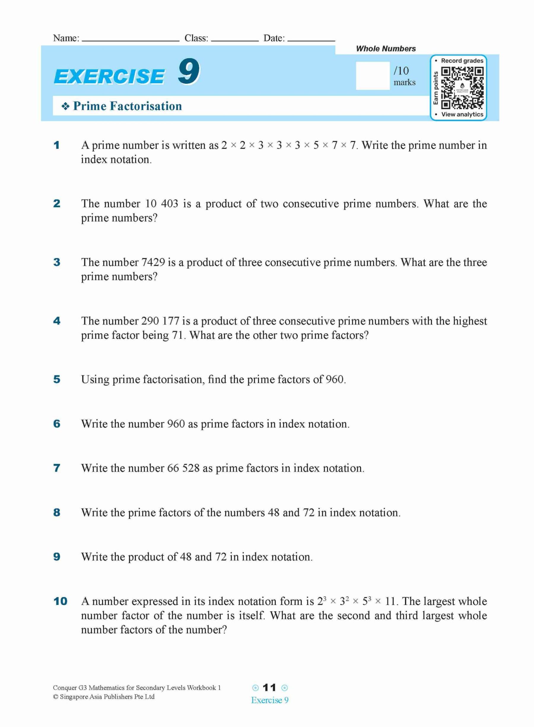 Conquer G3 Mathematics For Secondary Levels Workbook 1