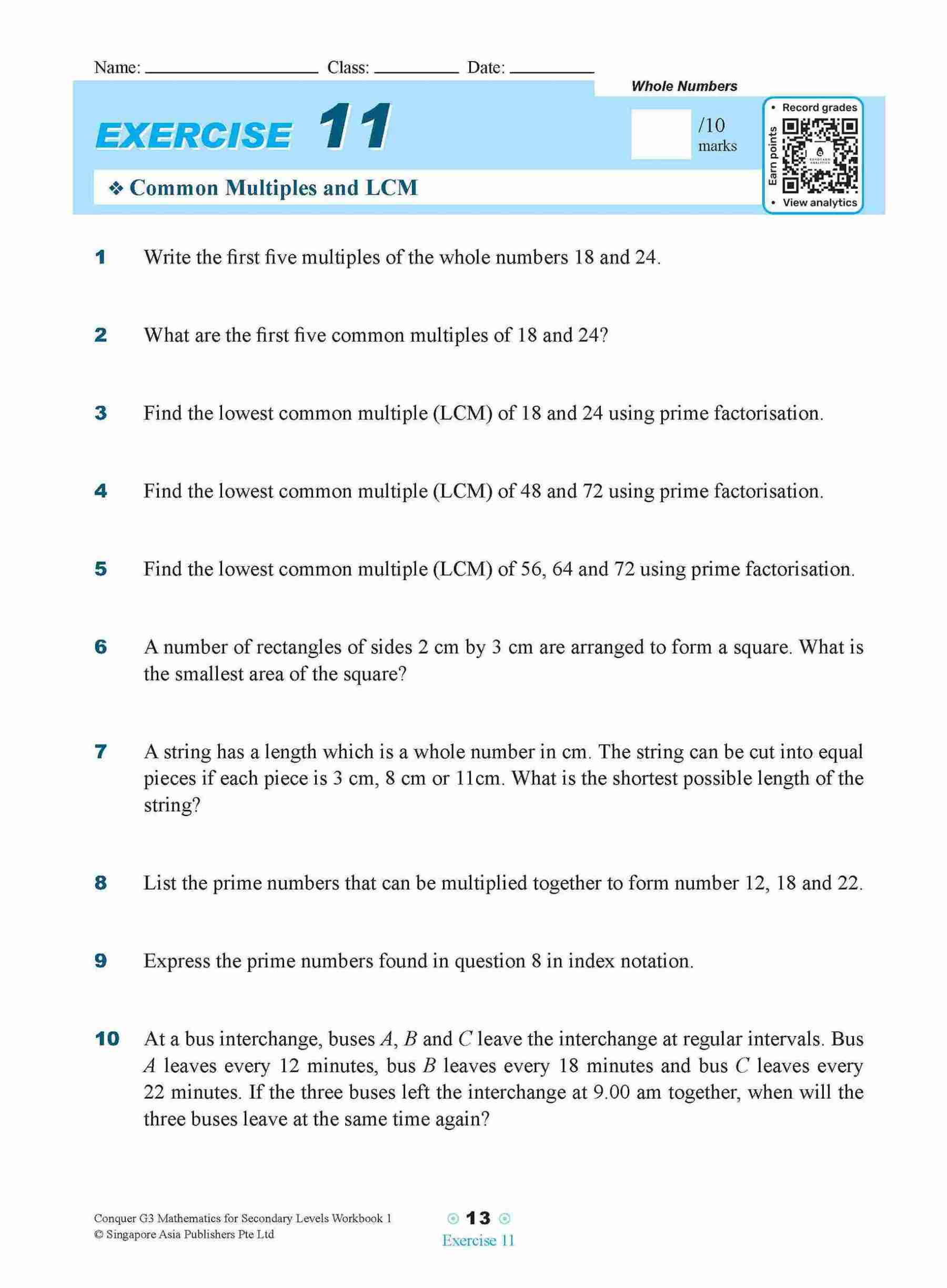Conquer G3 Mathematics For Secondary Levels Workbook 1