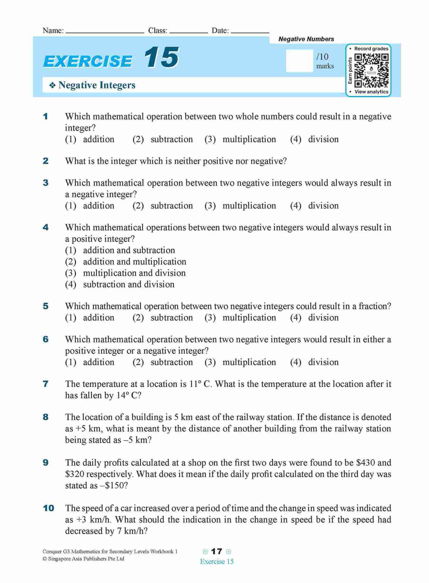 Conquer G3 Mathematics For Secondary Levels Workbook 1