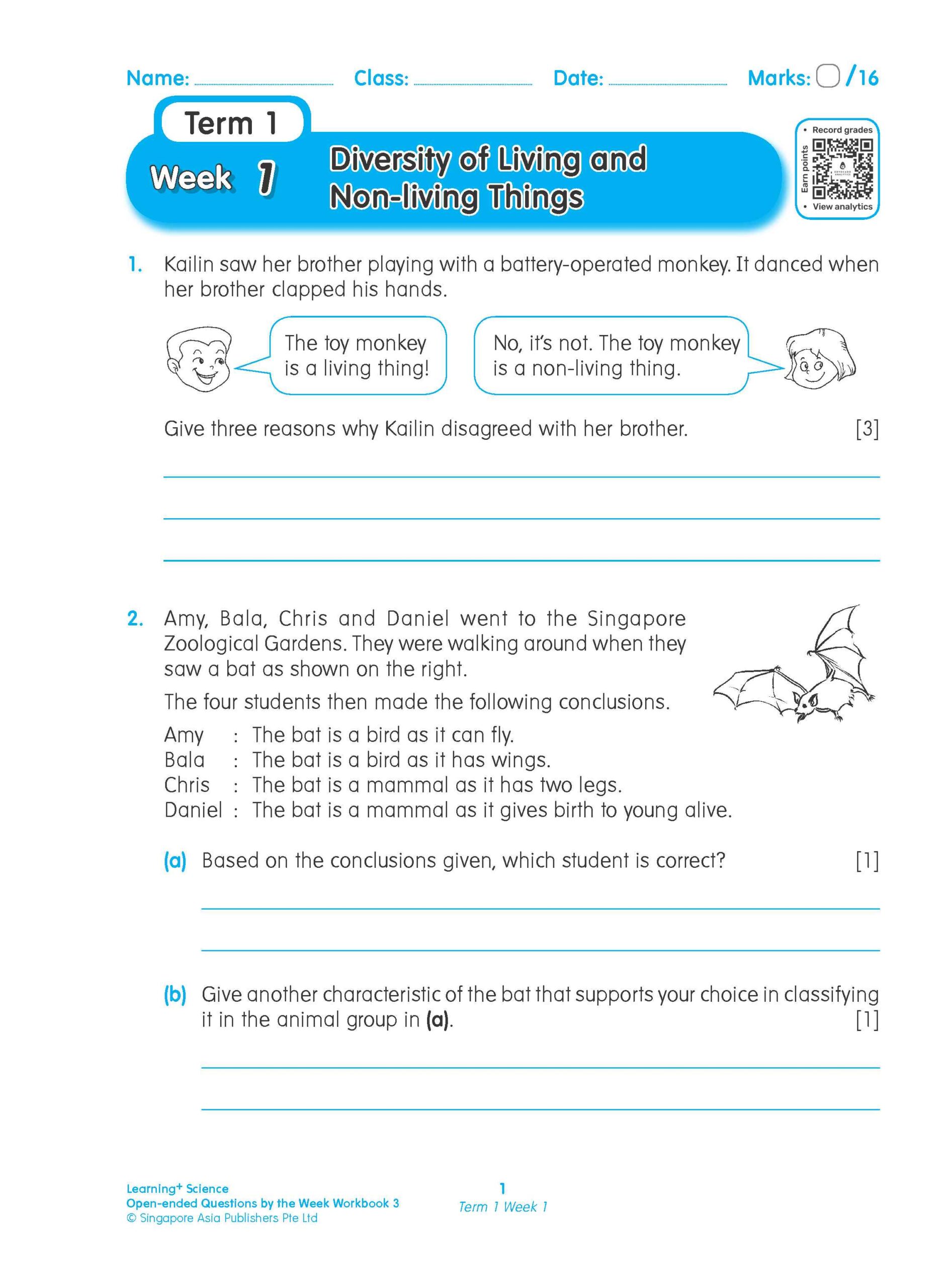 LEARNING+ SCIENCE Open-ended Questions by the WEEK Workbook 3