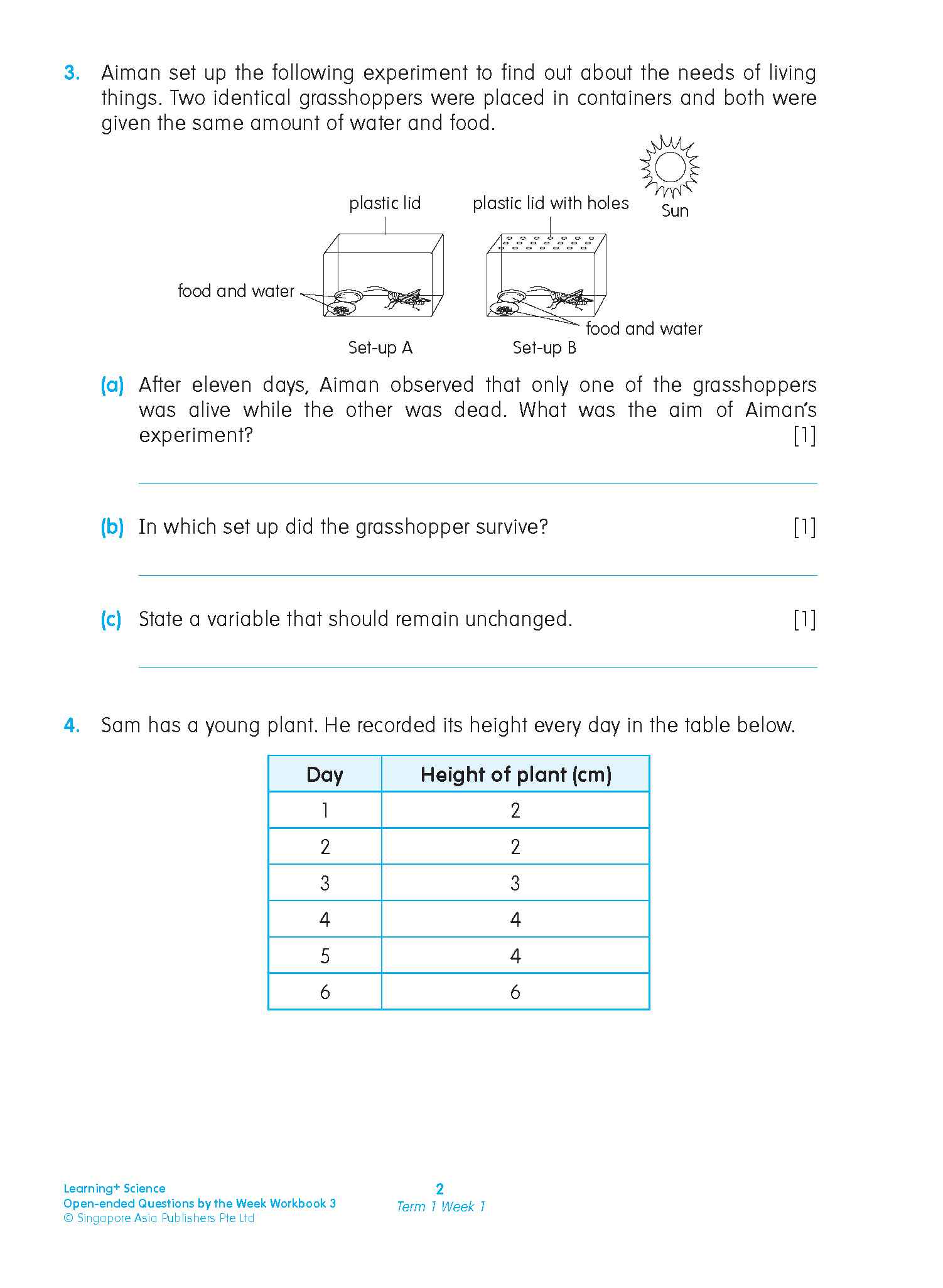 LEARNING+ SCIENCE Open-ended Questions by the WEEK Workbook 3