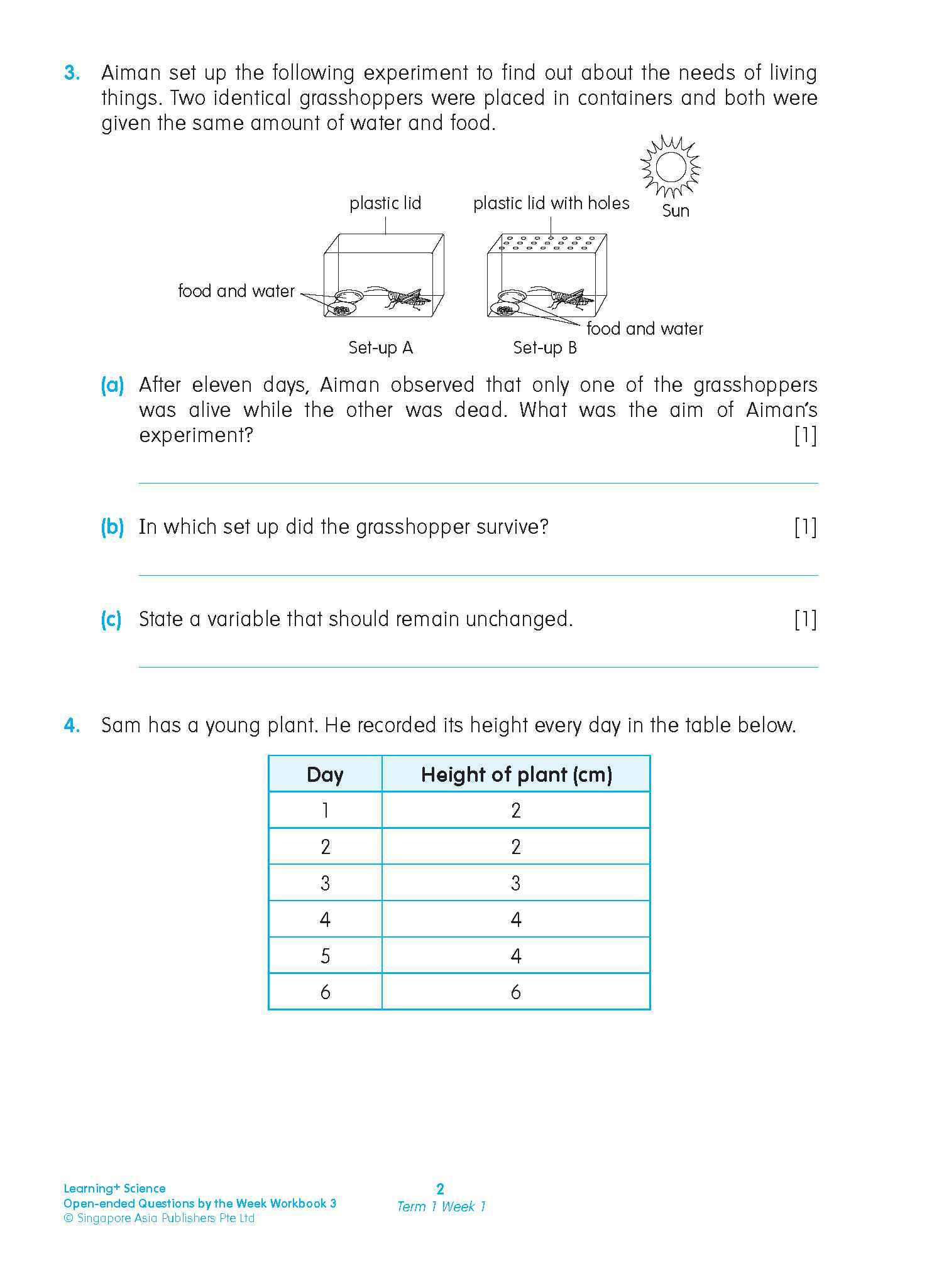 LEARNING+ SCIENCE Open-ended Questions by the WEEK Workbook 3