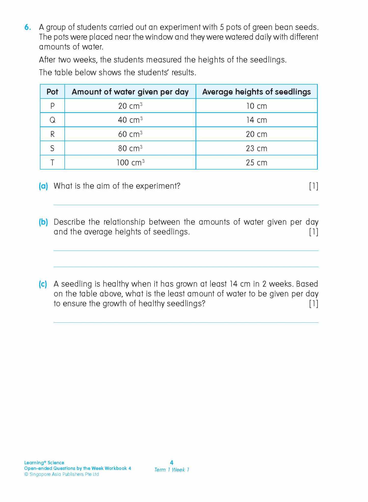 LEARNING+ SCIENCE Open-ended Questions by the WEEK Workbook 4