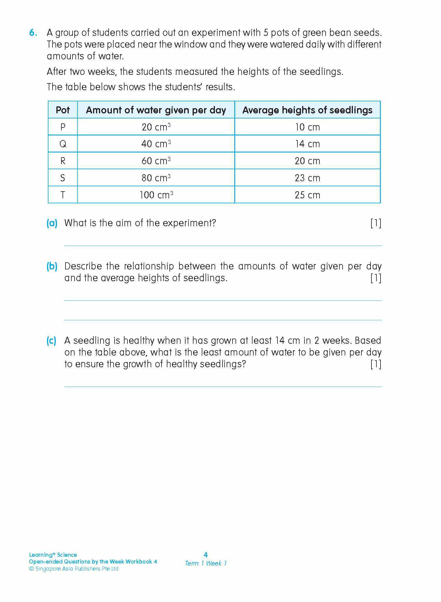 LEARNING+ SCIENCE Open-ended Questions by the WEEK Workbook 4