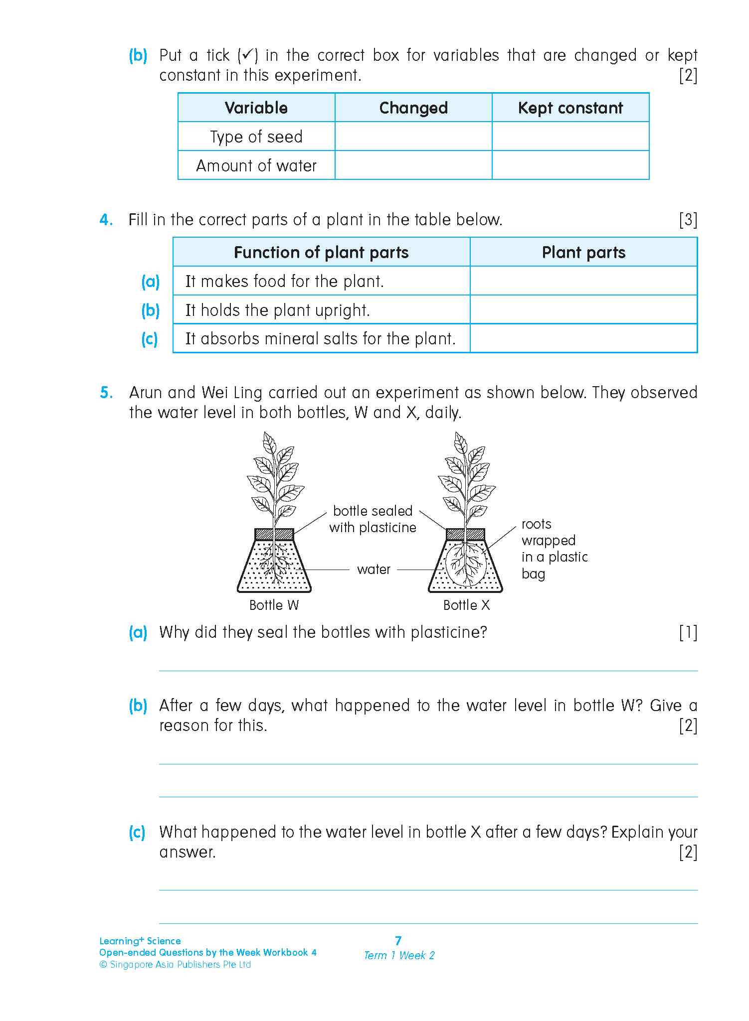 LEARNING+ SCIENCE Open-ended Questions by the WEEK Workbook 4