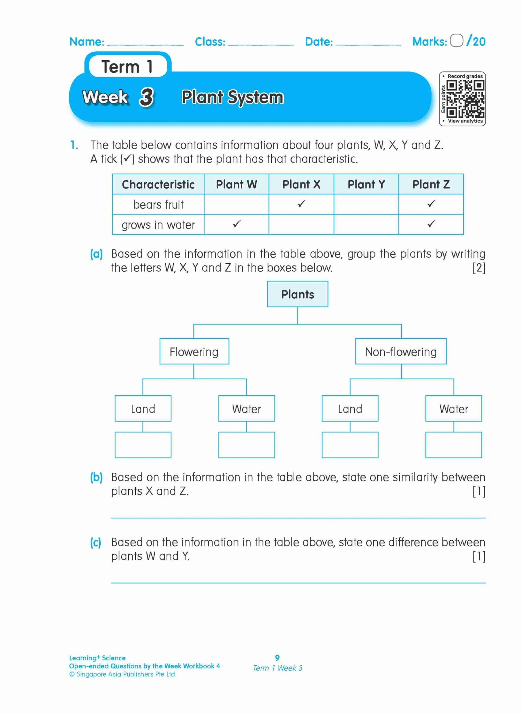LEARNING+ SCIENCE Open-ended Questions by the WEEK Workbook 4