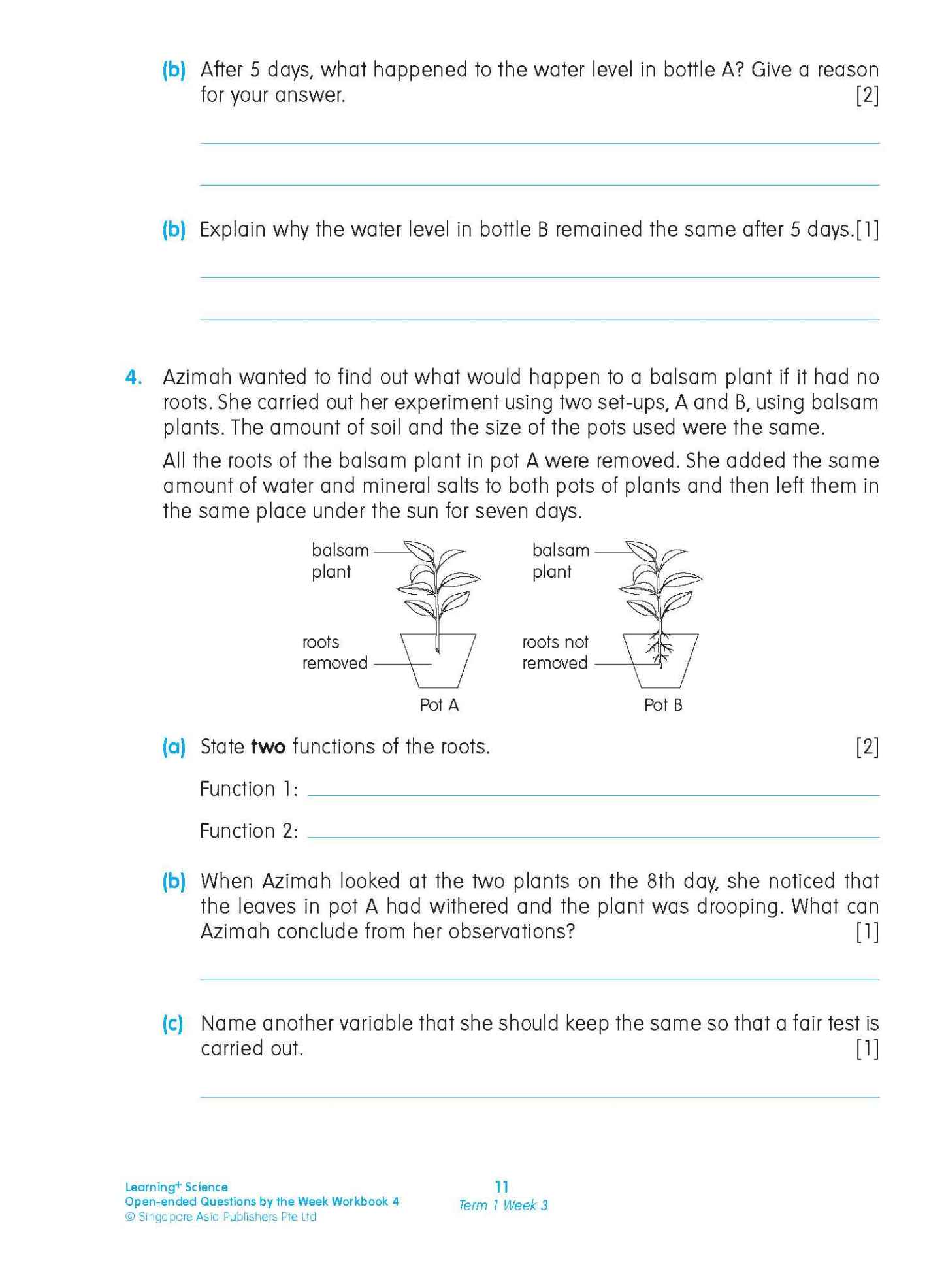 LEARNING+ SCIENCE Open-ended Questions by the WEEK Workbook 4