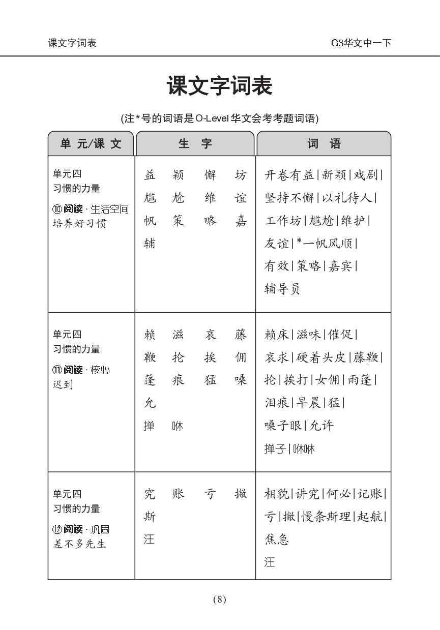 中学一年级G3华文课文字词手册 (一下) (A Handbook of Vocabulary For Secondary 1B [G3 Chinese])