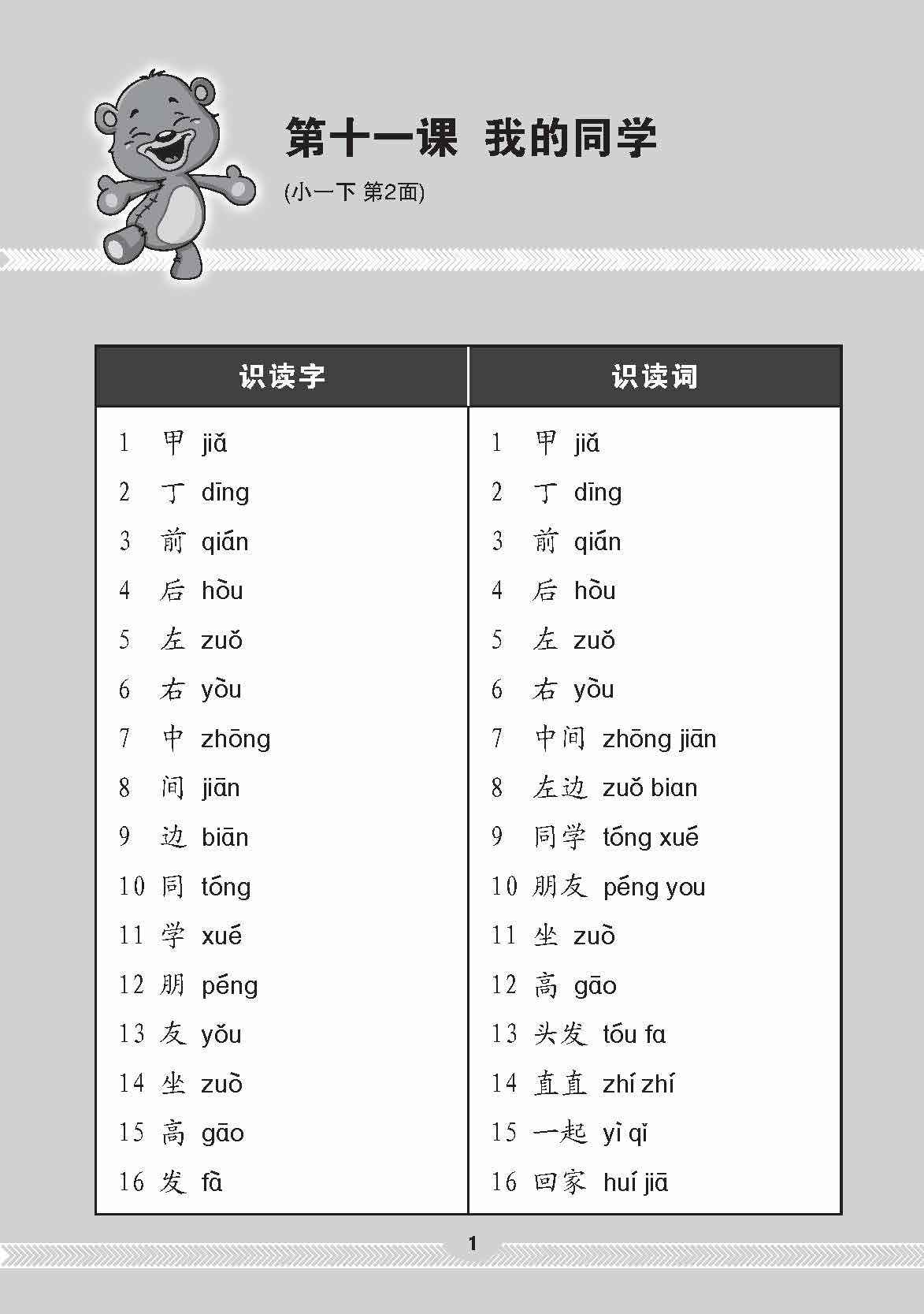 小一华文课文字词手册 1B / A Handbook of Chinese Vocabulary for Primary 1B